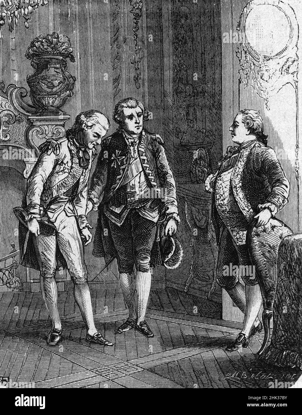 Revolution francaise : 16 juillet 1789 , le roi Louis XVI doit se resoudre a rappeler Jacques Necker (1732-1804), renvoye le 11 juillet pour avoir ete assent lors de la seance royale du 23 juin 1789, il prend le titre de Premier ministre des finances juste apres la pry de la Bastille pour apaiser les rivoluzionaires (Rivoluzione francese: 16 luglio 1789, re Luigi XVI deve risolvere a ricordare Jacques Necker (1732-1804), licenziato il 11 luglio per essere stato assente durante la sessione reale del 23 giugno 1789, egli prende il titolo di primo Ministro delle finanze subito dopo la tempesta della Bastiglia a. Foto Stock