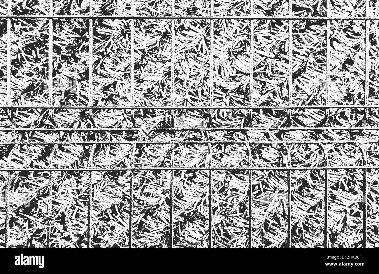 Stressata trama di pietre, rocce, ciottoli, macadam all'interno della maglia metallica, rete. Sfondo grunge. Illustrazione vettoriale astratta mezzitoni Illustrazione Vettoriale