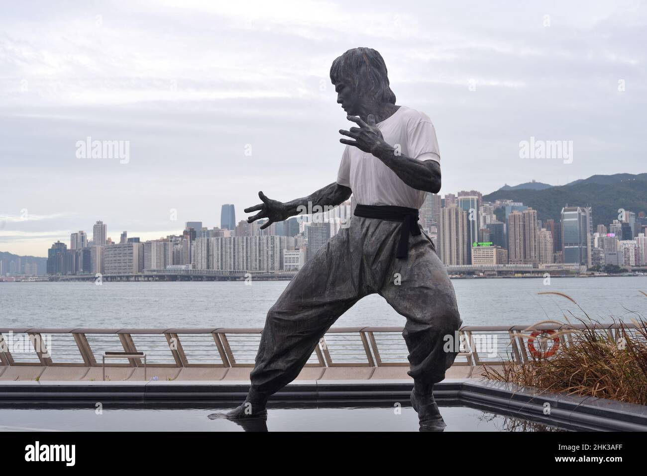 Statua di Bruce Lee in Tsim Sha Tsui promenade, Hong Kong Foto Stock