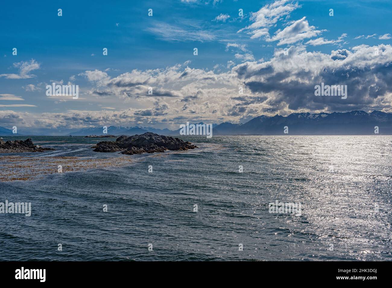 Splendida vista sul canale di Beagle, Ushuaia, Tierra del Fuego, Patagonia, Argentina Foto Stock