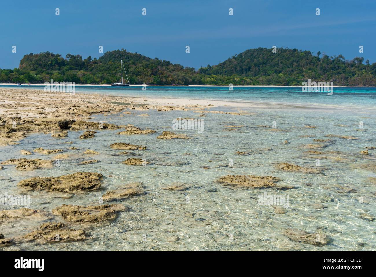 Bassa marea su una spiaggia tropicale. Foto Stock