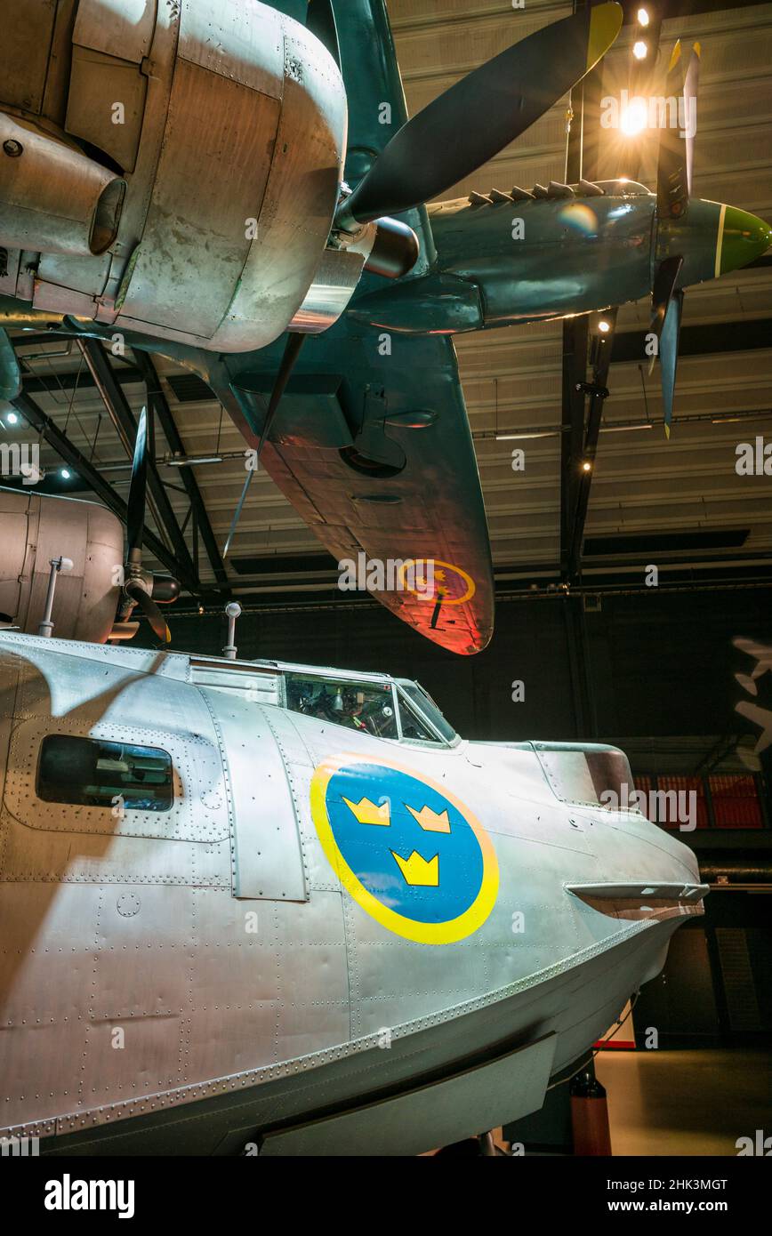 Svezia, Linkoping, Flygvapen Museum, Swedish Air Force Museum, velivolo dell'epoca degli anni '50 con idrovolante consolidato PBY-5A Catalina costruito negli Stati Uniti TP-47 Foto Stock