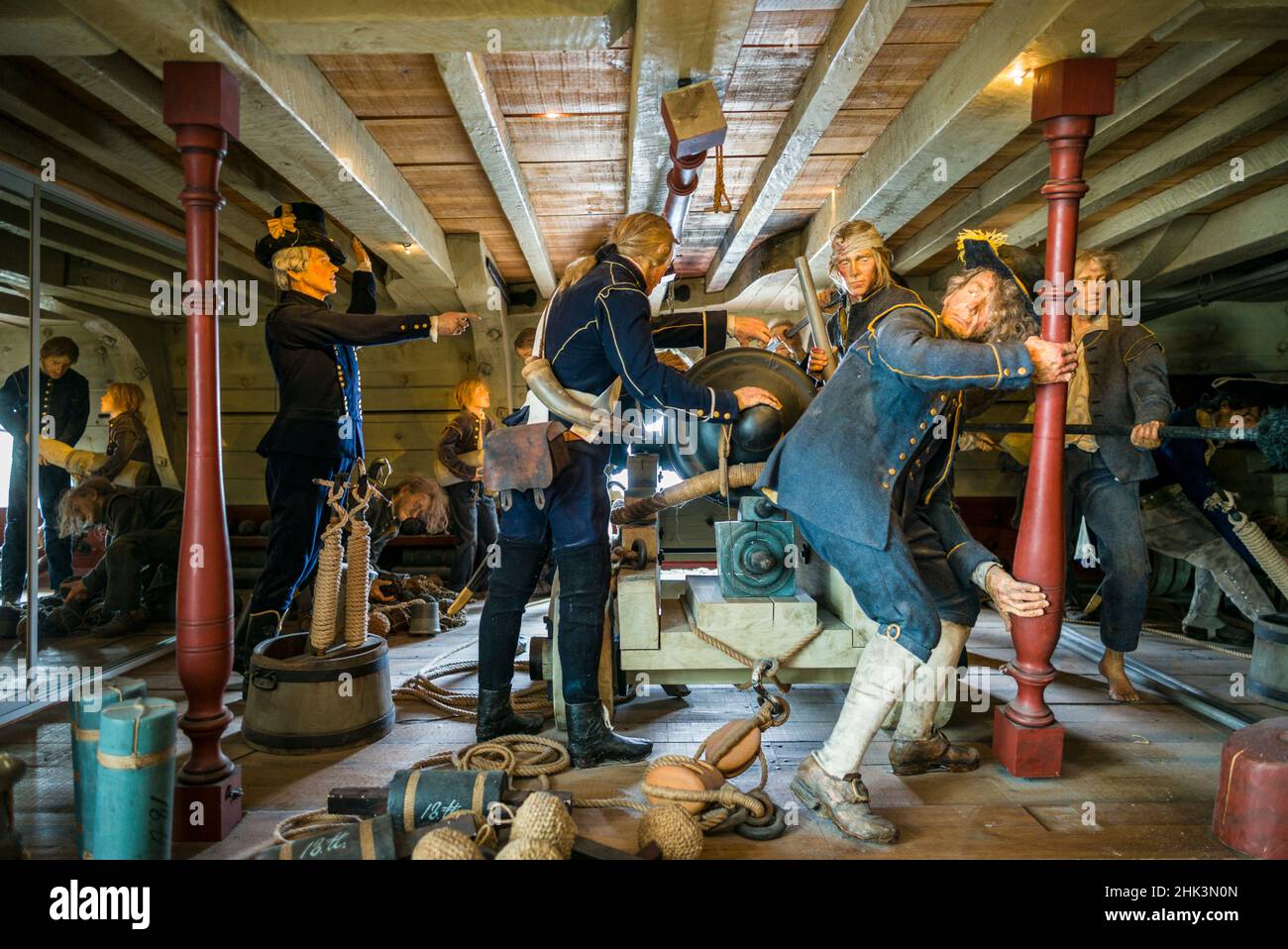 Svezia meridionale, Karlskrona, Marinmuseum, interno della nave militare a vela diorama del 19th secolo Foto Stock