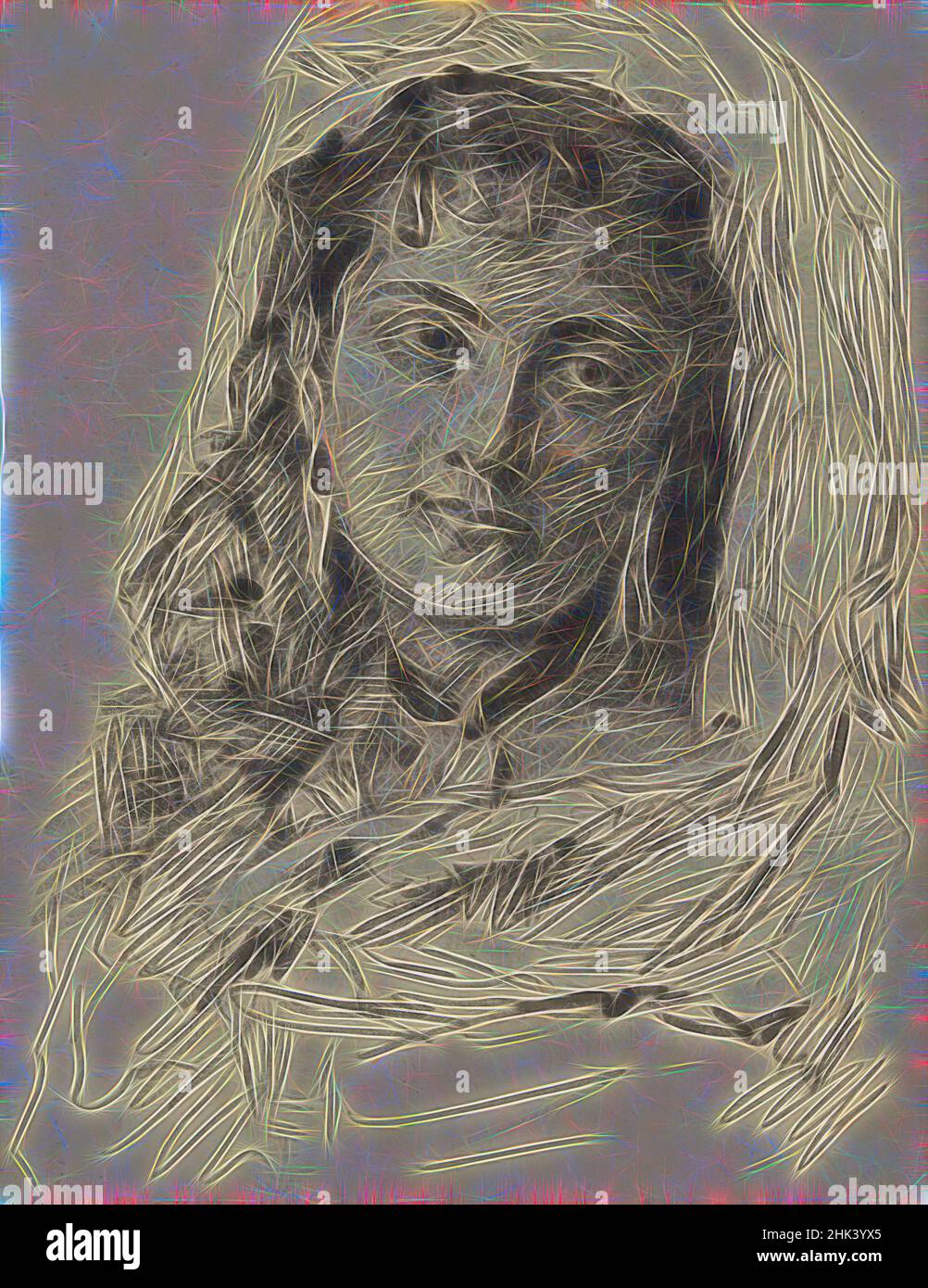 Ispirato da Woman, James Ensor, circa 1880-1890, disegno, Arte Belga, Reinventato da Artotop. L'arte classica reinventata con un tocco moderno. Design di calda e allegra luminosità e di raggi di luce. La fotografia si ispira al surrealismo e al futurismo, abbracciando l'energia dinamica della tecnologia moderna, del movimento, della velocità e rivoluzionando la cultura Foto Stock