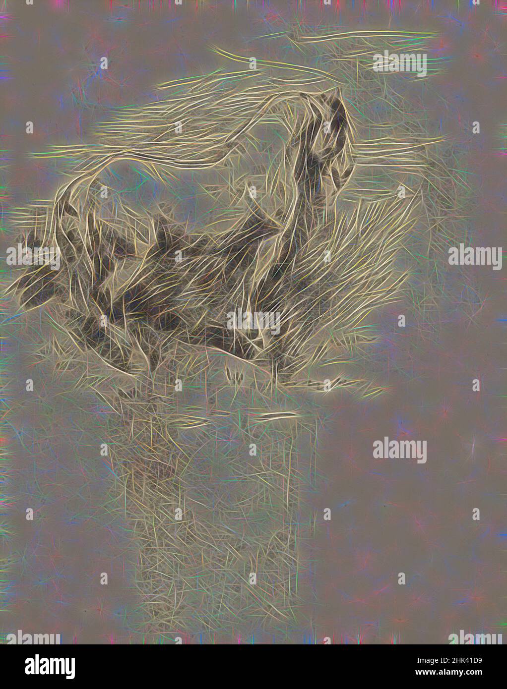 Ispirato da Stallion, James Ensor, circa 1880-1890, disegno, Arte Belga, Reinventato da Artotop. L'arte classica reinventata con un tocco moderno. Design di calda e allegra luminosità e di raggi di luce. La fotografia si ispira al surrealismo e al futurismo, abbracciando l'energia dinamica della tecnologia moderna, del movimento, della velocità e rivoluzionando la cultura Foto Stock