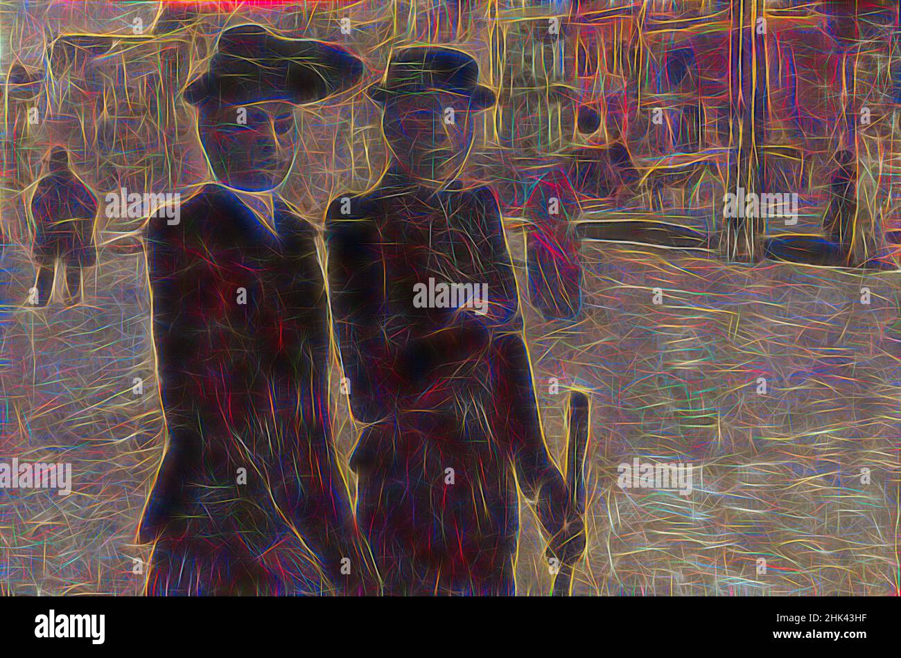 Ispirato da Women on the Rokin, Amsterdam, George Hendrik Breitner, (1895-1896), pittura, (1895-1896), Arte Belga, reinventata da Artotop. L'arte classica reinventata con un tocco moderno. Design di calda e allegra luminosità e di raggi di luce. La fotografia si ispira al surrealismo e al futurismo, abbracciando l'energia dinamica della tecnologia moderna, del movimento, della velocità e rivoluzionando la cultura Foto Stock