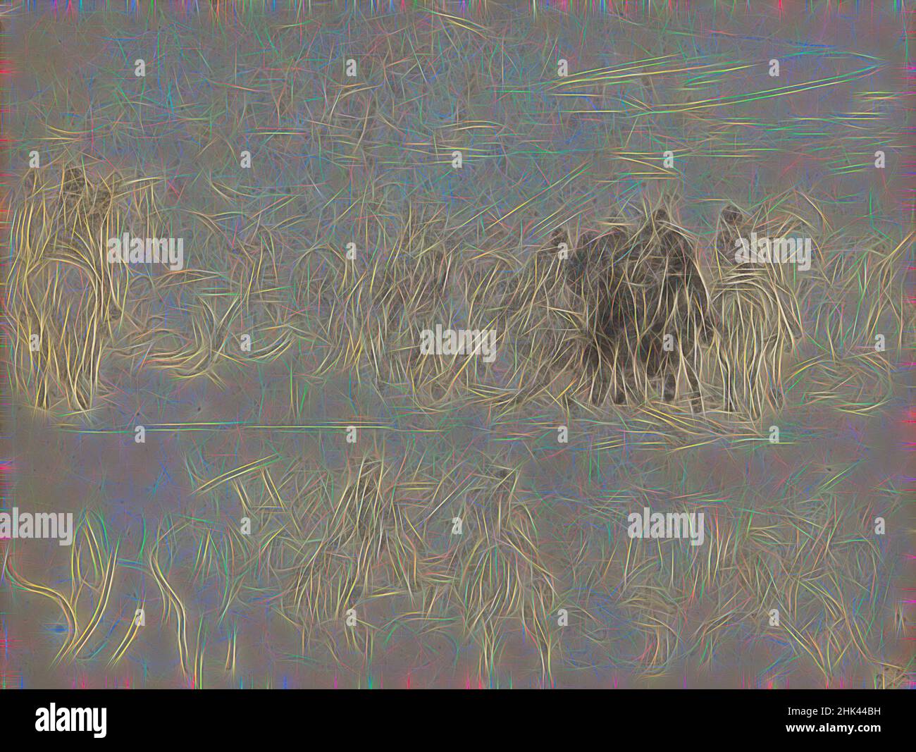 Ispirato da Horsemen, James Ensor, circa 1880-1890, disegno, Arte Belga, Reinventato da Artotop. L'arte classica reinventata con un tocco moderno. Design di calda e allegra luminosità e di raggi di luce. La fotografia si ispira al surrealismo e al futurismo, abbracciando l'energia dinamica della tecnologia moderna, del movimento, della velocità e rivoluzionando la cultura Foto Stock