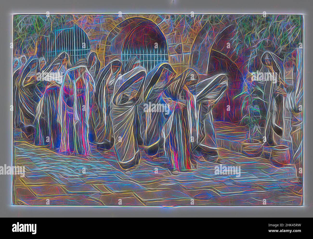 Ispirate dalle donne sante, Les femmes saintes, la vita di nostro Signore Gesù Cristo, la vie di Notre-Seigneur Jésus-Christ, James Tissot, francese, 1836-1902, acquerello opaco su grafite su carta grigia delle vove, Francia, 1886-1896, Image: 6 11/16 x 10 1/8 pollici, 17 x 25,7 cm, archivi, inchinatura, corteccia, reinventato da Artotop. L'arte classica reinventata con un tocco moderno. Design di calda e allegra luminosità e di raggi di luce. La fotografia si ispira al surrealismo e al futurismo, abbracciando l'energia dinamica della tecnologia moderna, del movimento, della velocità e rivoluzionando la cultura Foto Stock