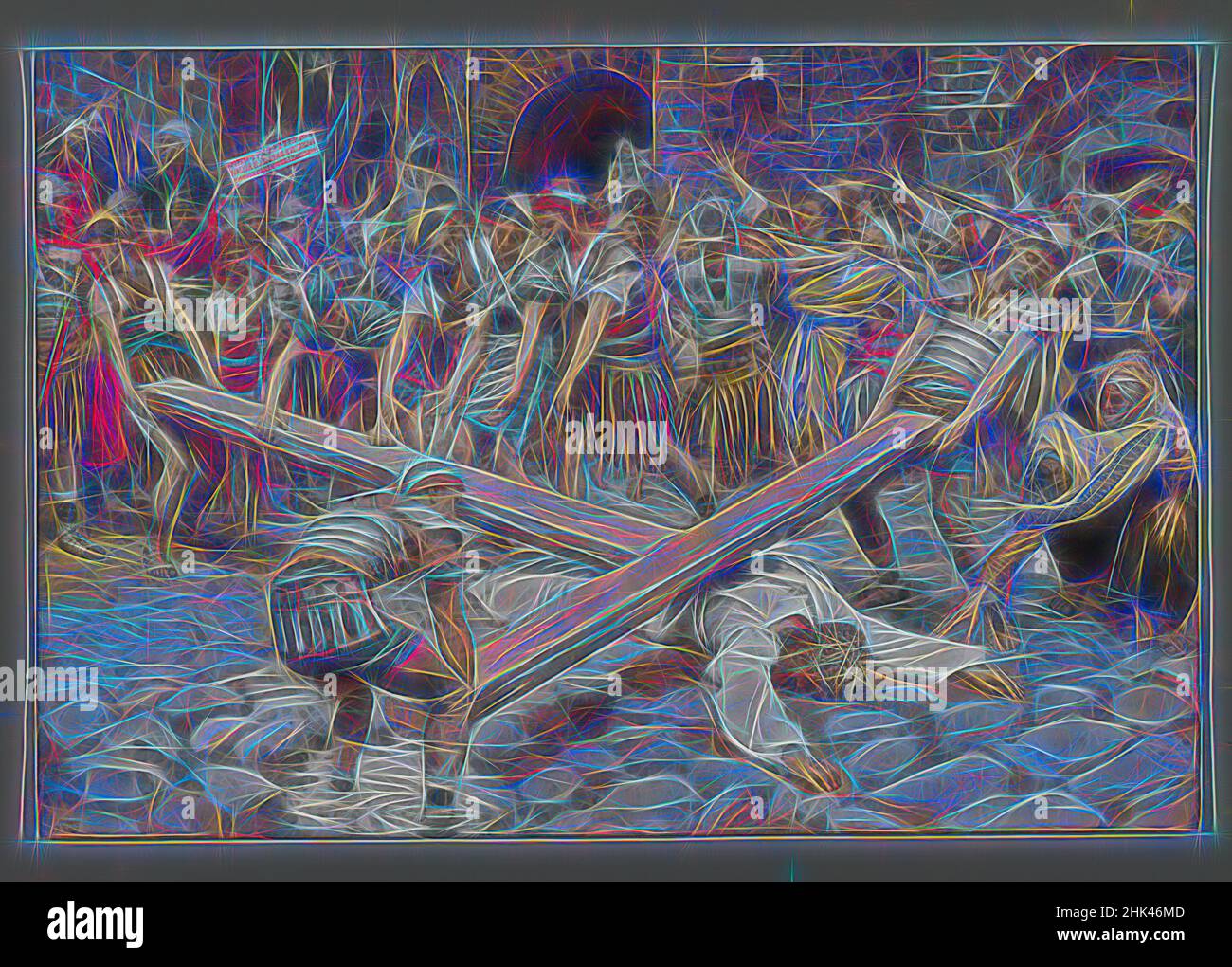 Simon de cyrene contraint de porter la croix avec jesus immagini e