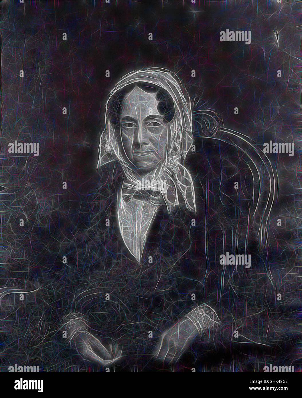 Ispirato dalla sig.ra Joseph, Maria Debevoise Sprague, americano, olio su tela, ca. 1850, 35 13/16 x 28 13/16 pollici, 90,9 x 73,2 cm, reinventato da Artotop. L'arte classica reinventata con un tocco moderno. Design di calda e allegra luminosità e di raggi di luce. La fotografia si ispira al surrealismo e al futurismo, abbracciando l'energia dinamica della tecnologia moderna, del movimento, della velocità e rivoluzionando la cultura Foto Stock