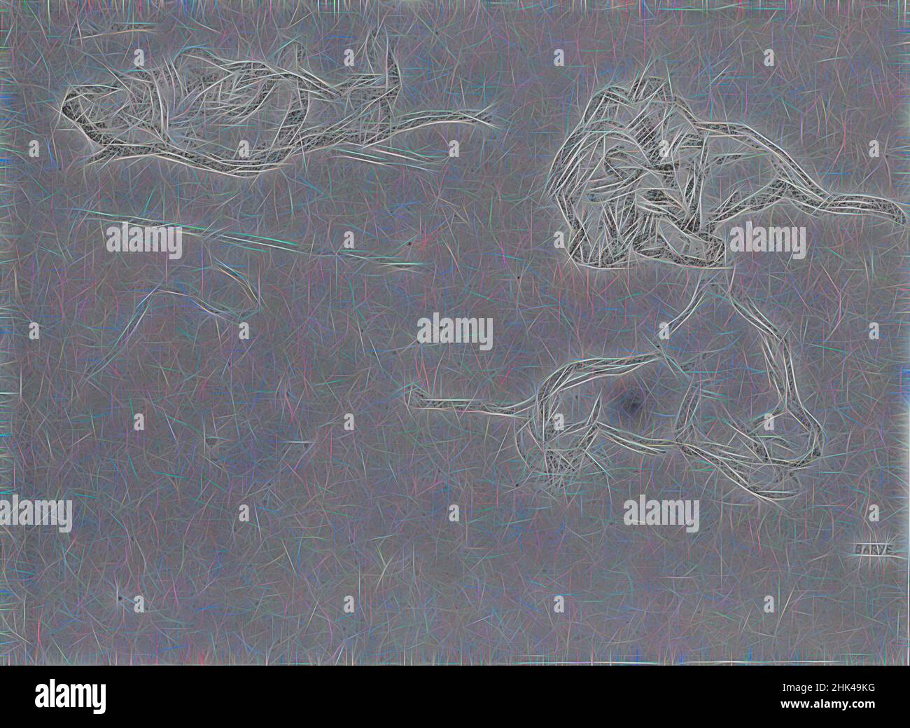 Ispirato dagli studi di un Leone, Antoine-Louis Barye, francese, 1795-1875, disegno in grafite su carta pesante di vove, Francia, n.d., foglio: 8 5/8 x 11 3/8 in., 21,9 x 28,9 cm, disegno, grafite, leone, carta, Reinventato da Artotop. L'arte classica reinventata con un tocco moderno. Design di calda e allegra luminosità e di raggi di luce. La fotografia si ispira al surrealismo e al futurismo, abbracciando l'energia dinamica della tecnologia moderna, del movimento, della velocità e rivoluzionando la cultura Foto Stock