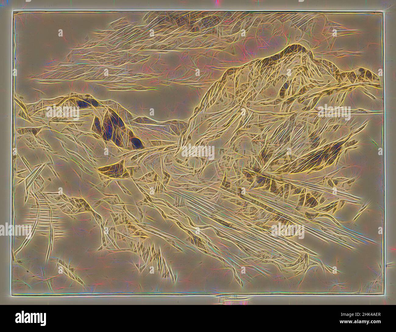 Ispirato da Culebra Cut, Panama, Joseph Pennell, americano, 1860-1926, Acquaforte, 1912, immagine: 9 7/16 x 12 3/8 pollici, 23,9 x 31,4 cm, reinventata da Artotop. L'arte classica reinventata con un tocco moderno. Design di calda e allegra luminosità e di raggi di luce. La fotografia si ispira al surrealismo e al futurismo, abbracciando l'energia dinamica della tecnologia moderna, del movimento, della velocità e rivoluzionando la cultura Foto Stock