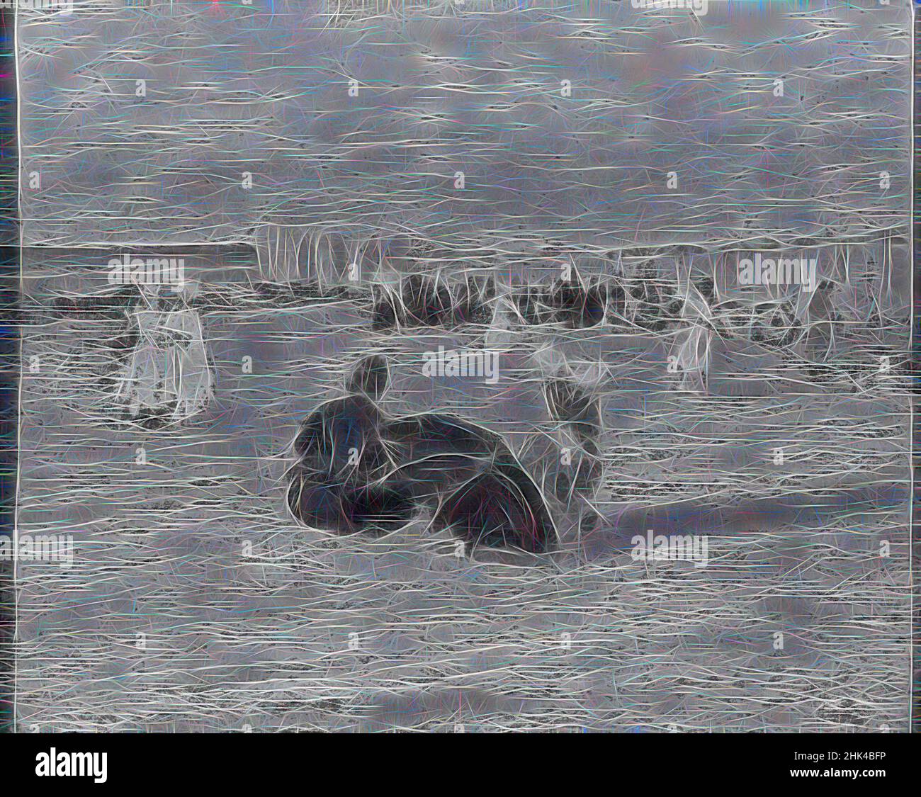 Ispirato alla spiaggia - Scheveningen, Lilian Haines Crittenden, americano, 1858-1919, pastello su carta vetrata di smeriglio, n. 00, 9 1/2 x 12 3/16 pollici, 24,1 x 31 cm, astratto, bello, reinventato da Artotop. L'arte classica reinventata con un tocco moderno. Design di calda e allegra luminosità e di raggi di luce. La fotografia si ispira al surrealismo e al futurismo, abbracciando l'energia dinamica della tecnologia moderna, del movimento, della velocità e rivoluzionando la cultura Foto Stock