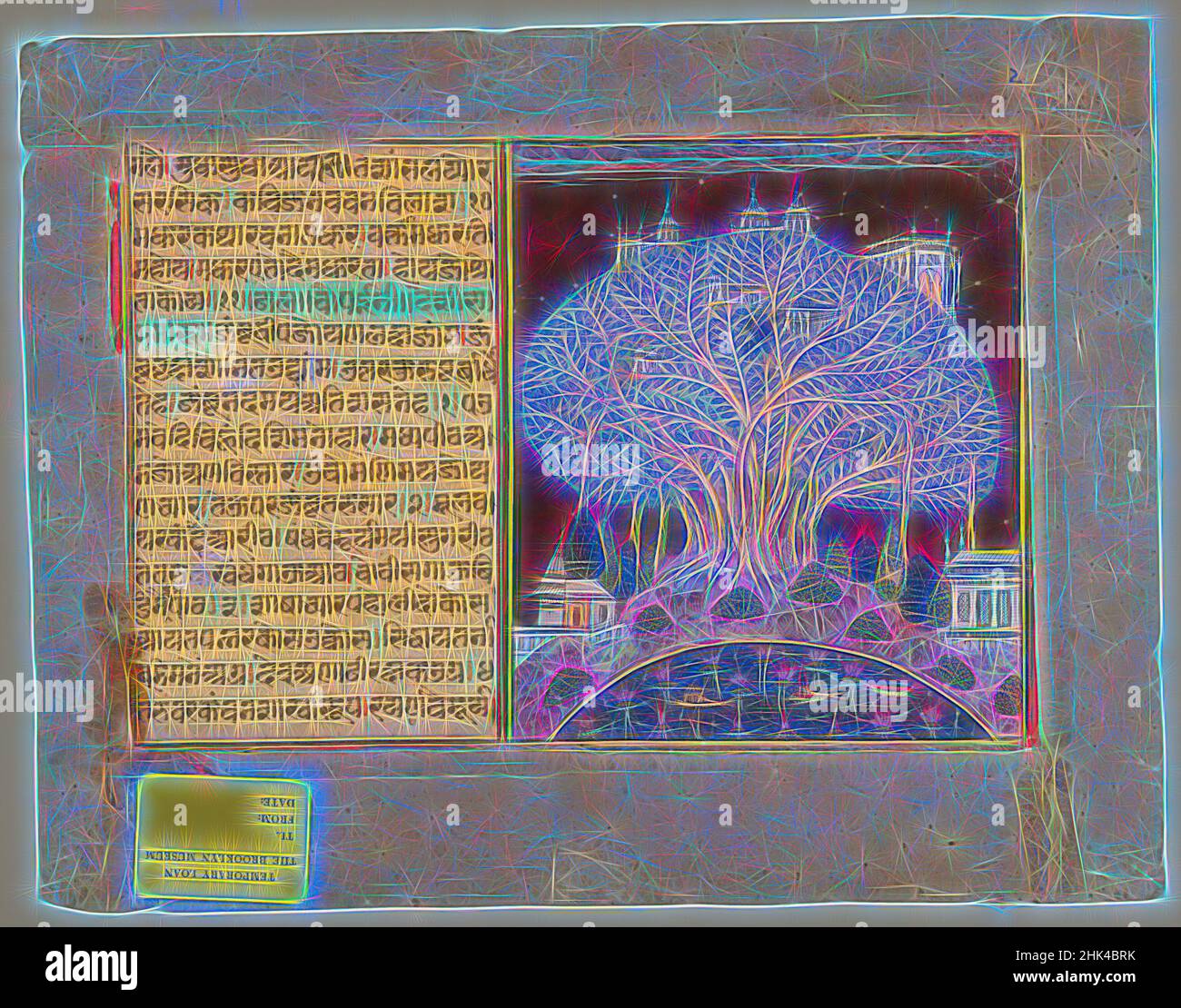 Ispirato da Jain Manuscript Page, acquerello e oro su carta, Udaipur, India, ca. 1675, 8 3/4 x 11 1/4in., 22,2 x 28,6cm, reinventato da Artotop. L'arte classica reinventata con un tocco moderno. Design di calda e allegra luminosità e di raggi di luce. La fotografia si ispira al surrealismo e al futurismo, abbracciando l'energia dinamica della tecnologia moderna, del movimento, della velocità e rivoluzionando la cultura Foto Stock