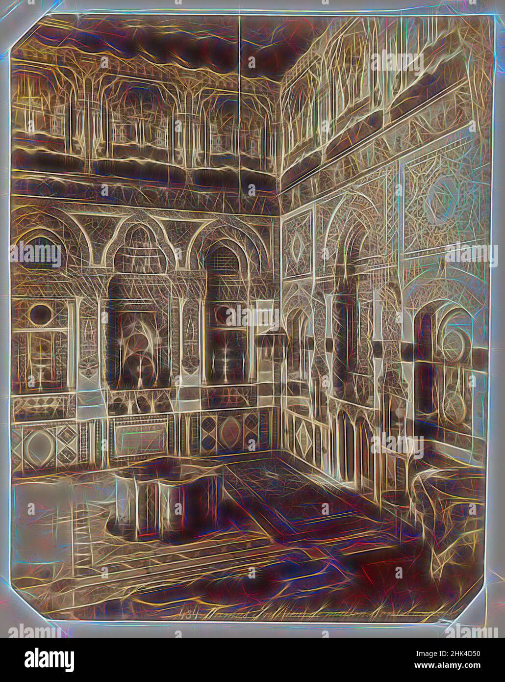 Ispirato da Damascus- interno del Consolato britannico, Felix Bonfils, francese, 1831-1885, albume argento fotografia, Dopo 1867, 14 x 10in., 35,6 x 25,4cm, Siria, reinventato da Artotop. L'arte classica reinventata con un tocco moderno. Design di calda e allegra luminosità e di raggi di luce. La fotografia si ispira al surrealismo e al futurismo, abbracciando l'energia dinamica della tecnologia moderna, del movimento, della velocità e rivoluzionando la cultura Foto Stock