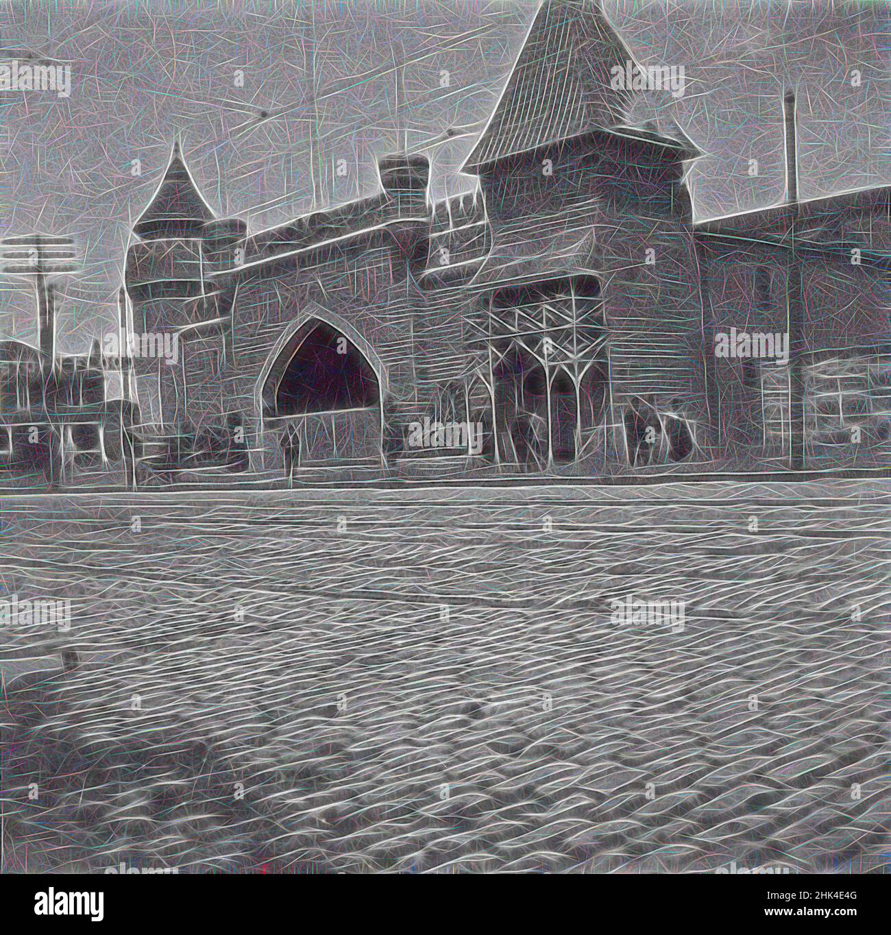 Ispirato da Johnstown Flood, Coney Island, H.S. Lewis, negative, 1902, 1900s, parco divertimenti, Attrazione, Brooklyn, pietra di ciottoli, inizio 20th secolo, Brooklyn storica, New York, vecchia Brooklyn, rievocazione, strada, scena di strada, Surf Avenue, The Deluge, reinventato da Artotop. L'arte classica reinventata con un tocco moderno. Design di calda e allegra luminosità e di raggi di luce. La fotografia si ispira al surrealismo e al futurismo, abbracciando l'energia dinamica della tecnologia moderna, del movimento, della velocità e rivoluzionando la cultura Foto Stock
