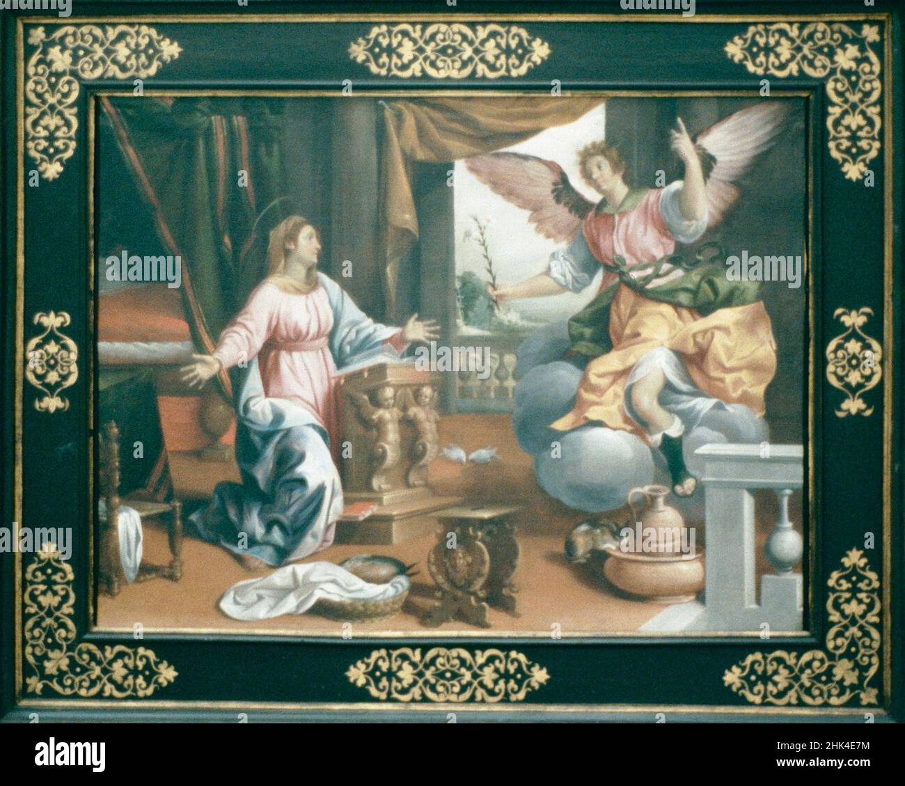 Annunciazione, pittura della scuola francese del XVII secolo, Cattedrale di St. Etienne, Bourges, Francia Foto Stock