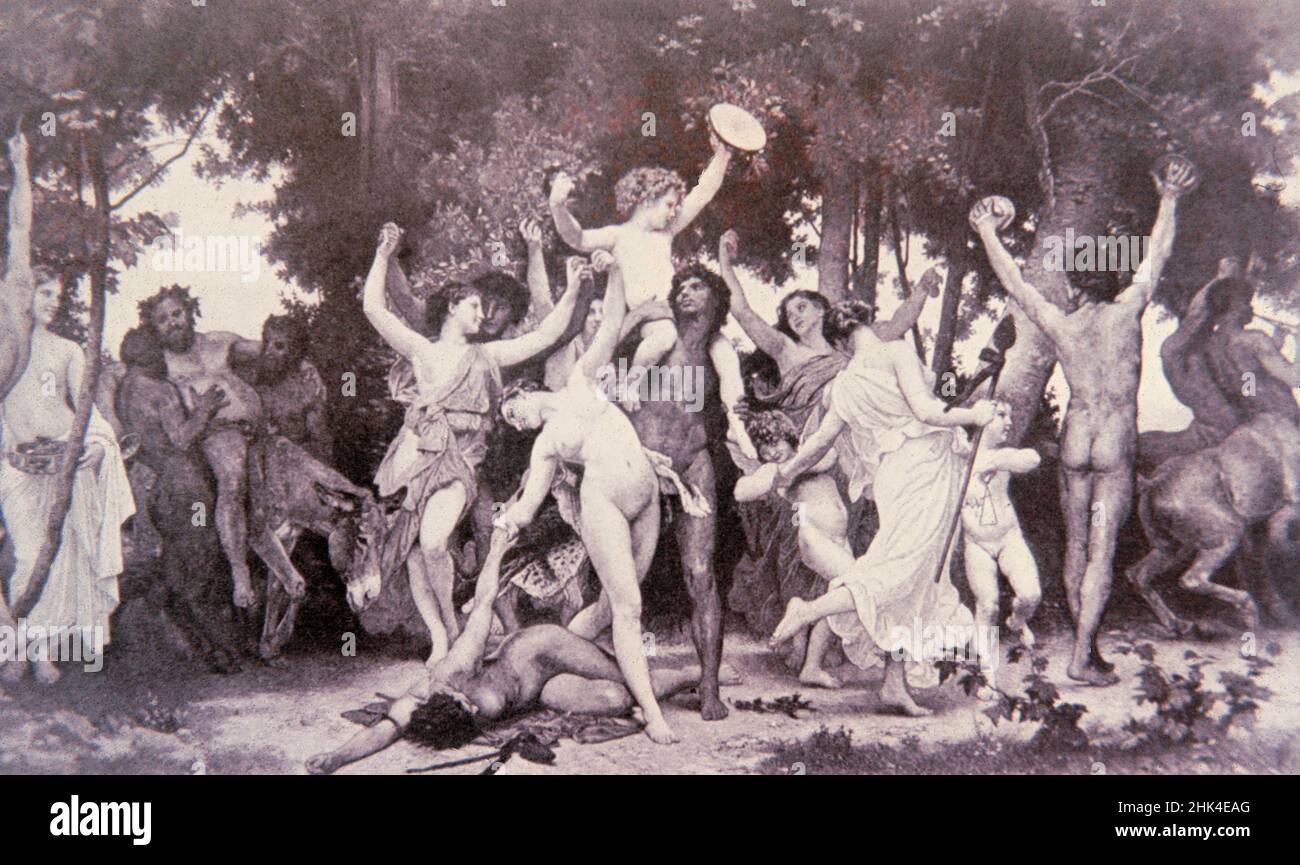 La Gioventù di Bacco, dipinto dall'artista francese William-Adolphe Buguereau, 1800 ca. Foto Stock