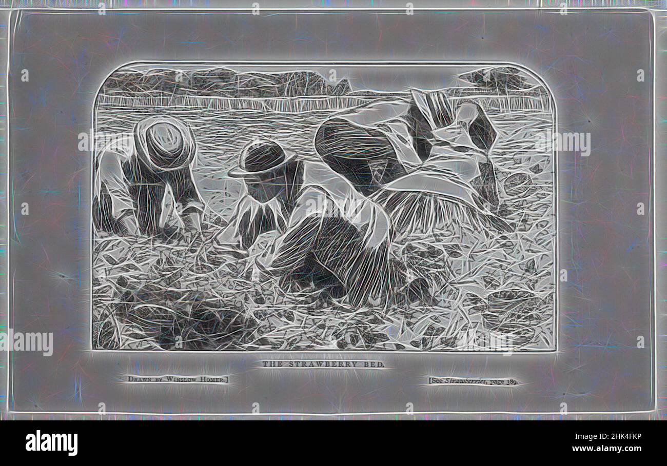 Ispirato al letto di Strawberry, Winslow Homer, americano, 1836-1910, incisione di legno, 1868, immagine: 3 3/4 x 6 pollici, 9,5 x 15,2 cm, reinventata da Artotop. L'arte classica reinventata con un tocco moderno. Design di calda e allegra luminosità e di raggi di luce. La fotografia si ispira al surrealismo e al futurismo, abbracciando l'energia dinamica della tecnologia moderna, del movimento, della velocità e rivoluzionando la cultura Foto Stock