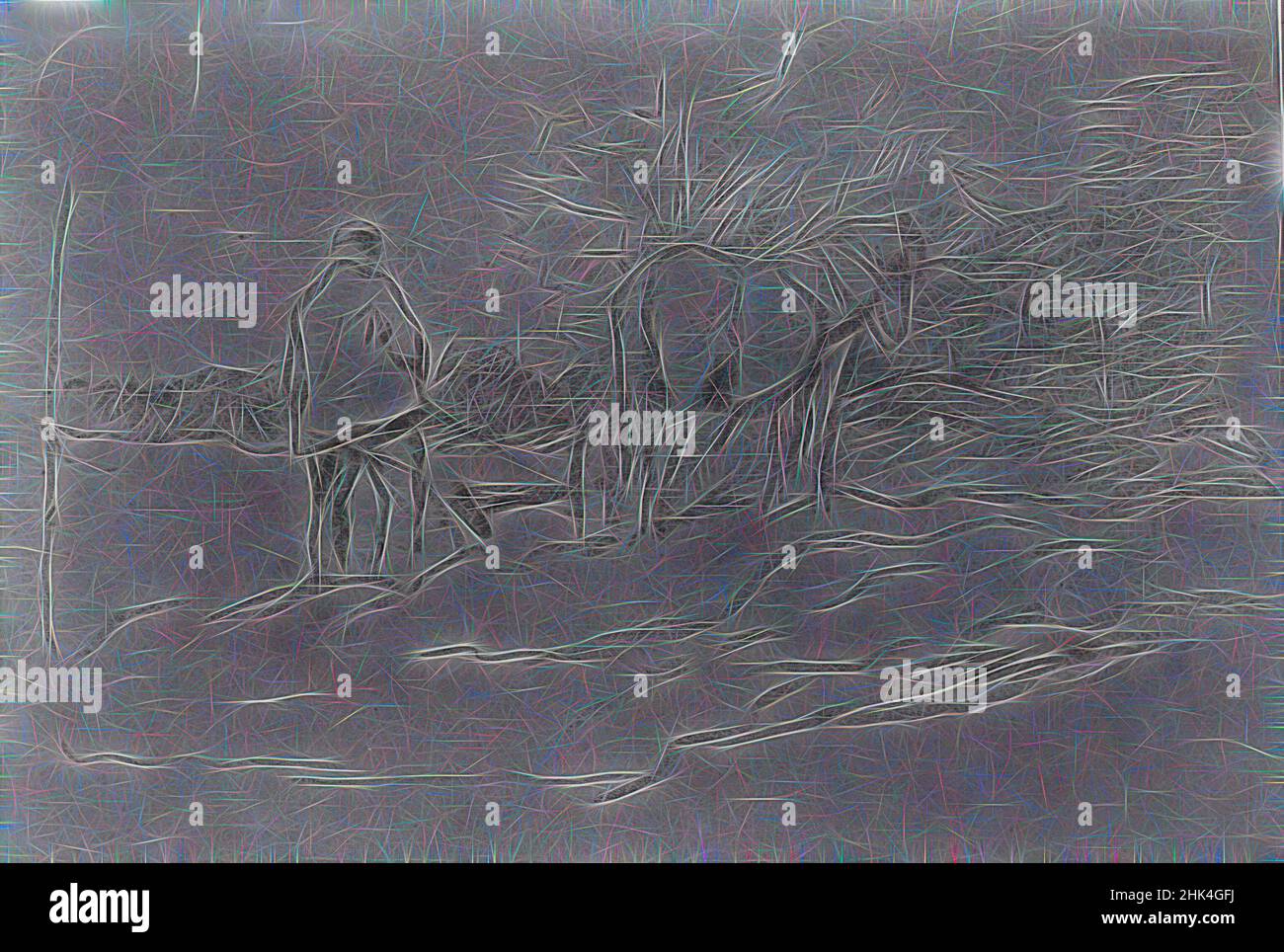 Ispirato da aratura, Anton Mauve, olandese, 1838-1888, disegno di carbone su carta di vove, Paesi Bassi, foglio: 9 13/16 x 13 1/4 in., 25 x 33,7 cm, reinventato da Artotop. L'arte classica reinventata con un tocco moderno. Design di calda e allegra luminosità e di raggi di luce. La fotografia si ispira al surrealismo e al futurismo, abbracciando l'energia dinamica della tecnologia moderna, del movimento, della velocità e rivoluzionando la cultura Foto Stock