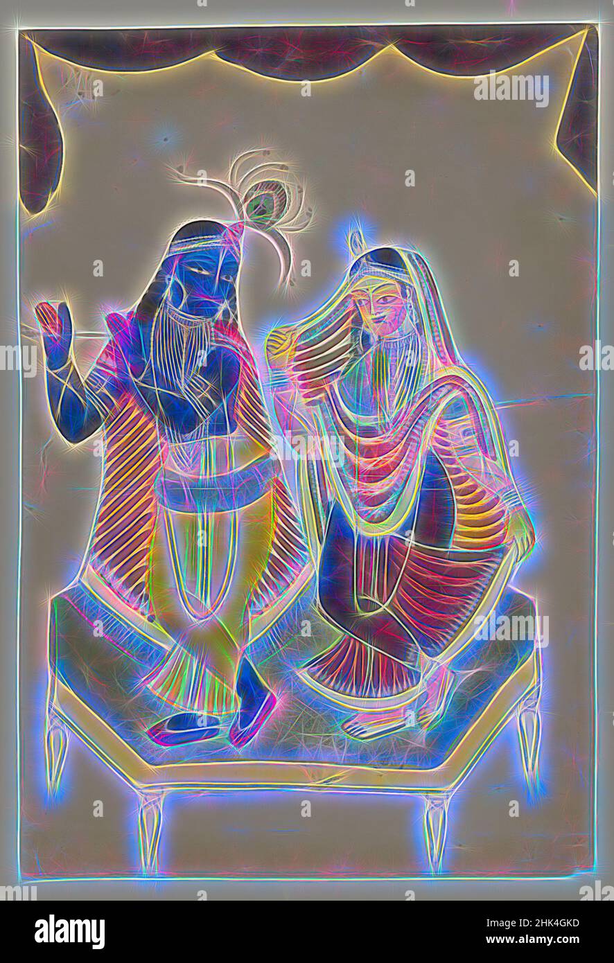 Ispirati a Krishna e Radha, Watercolors su carta con dettagli in stagno lucido, Calcutta, Bengala Occidentale, India, fine 19th-inizio 20th secolo, 16 x 10 1/2 in., 40,6 x 26,7 cm, ndd11, ndd3, Reimagined by Artotop. L'arte classica reinventata con un tocco moderno. Design di calda e allegra luminosità e di raggi di luce. La fotografia si ispira al surrealismo e al futurismo, abbracciando l'energia dinamica della tecnologia moderna, del movimento, della velocità e rivoluzionando la cultura Foto Stock