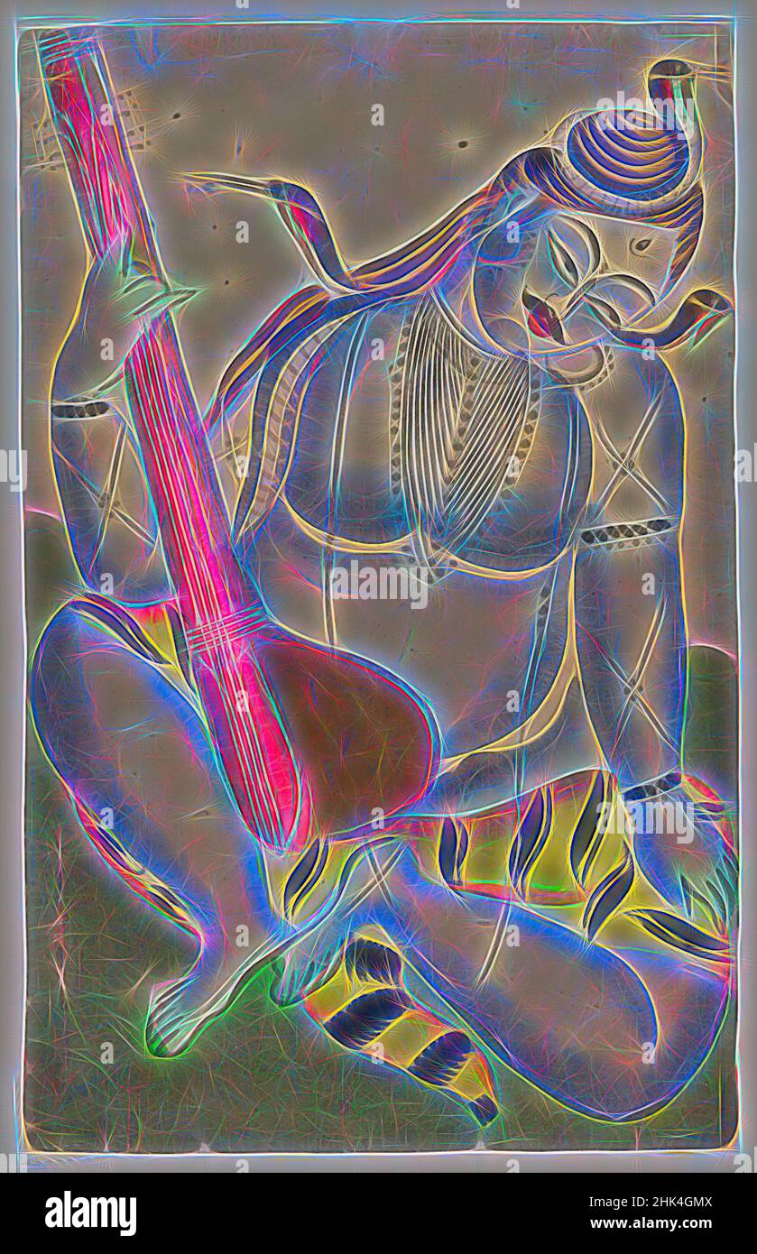Ispirato da Shiva, Signore della Musica, acquerello su carta, stagno, Calcutta, Bengala Occidentale, India, fine 19th-inizio 20th secolo, 17 1/4 x 11 1/8 in., 43,8 x 28,3 cm, ndd3, Om nama Sivaya, Shiva, siva, tambura, reinventato da Artotop. L'arte classica reinventata con un tocco moderno. Design di calda e allegra luminosità e di raggi di luce. La fotografia si ispira al surrealismo e al futurismo, abbracciando l'energia dinamica della tecnologia moderna, del movimento, della velocità e rivoluzionando la cultura Foto Stock