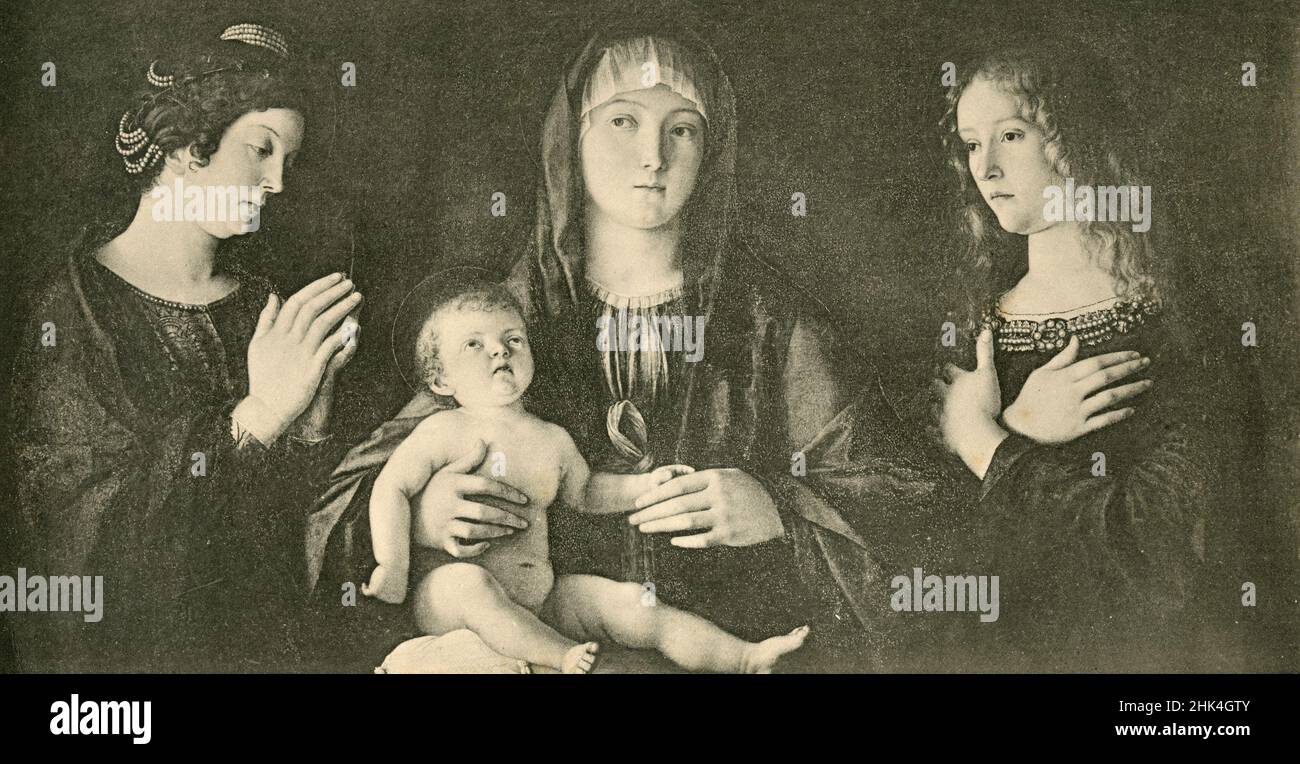 Madonna col Bambino e Santa Caterina e Maddalena, pittura dell'artista italiano Giovanni Bellini, Venezia, Italia 1910s Foto Stock