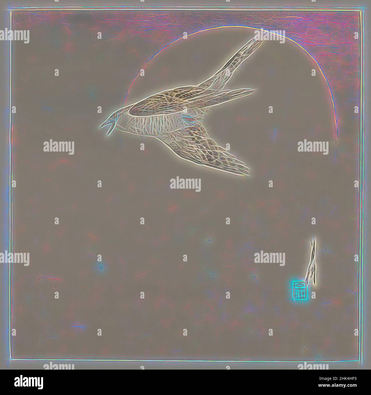 Ispirato a Cuckoo con Luna piena, Ogata Gekko, giapponese, 1859-1920, stampa legno a colori su carta, Giappone, ca. 1890-1910, periodo Meiji, 9 3/8 x 9 3/4 pollici, 23,8 x 24,8 cm, animali, aviari, uccelli, calma, toni freddi, toni di terra, fauna, volo, armonia, Meditativo, minimo, luna, natura, notte, Reinventato da Artotop. L'arte classica reinventata con un tocco moderno. Design di calda e allegra luminosità e di raggi di luce. La fotografia si ispira al surrealismo e al futurismo, abbracciando l'energia dinamica della tecnologia moderna, del movimento, della velocità e rivoluzionando la cultura Foto Stock