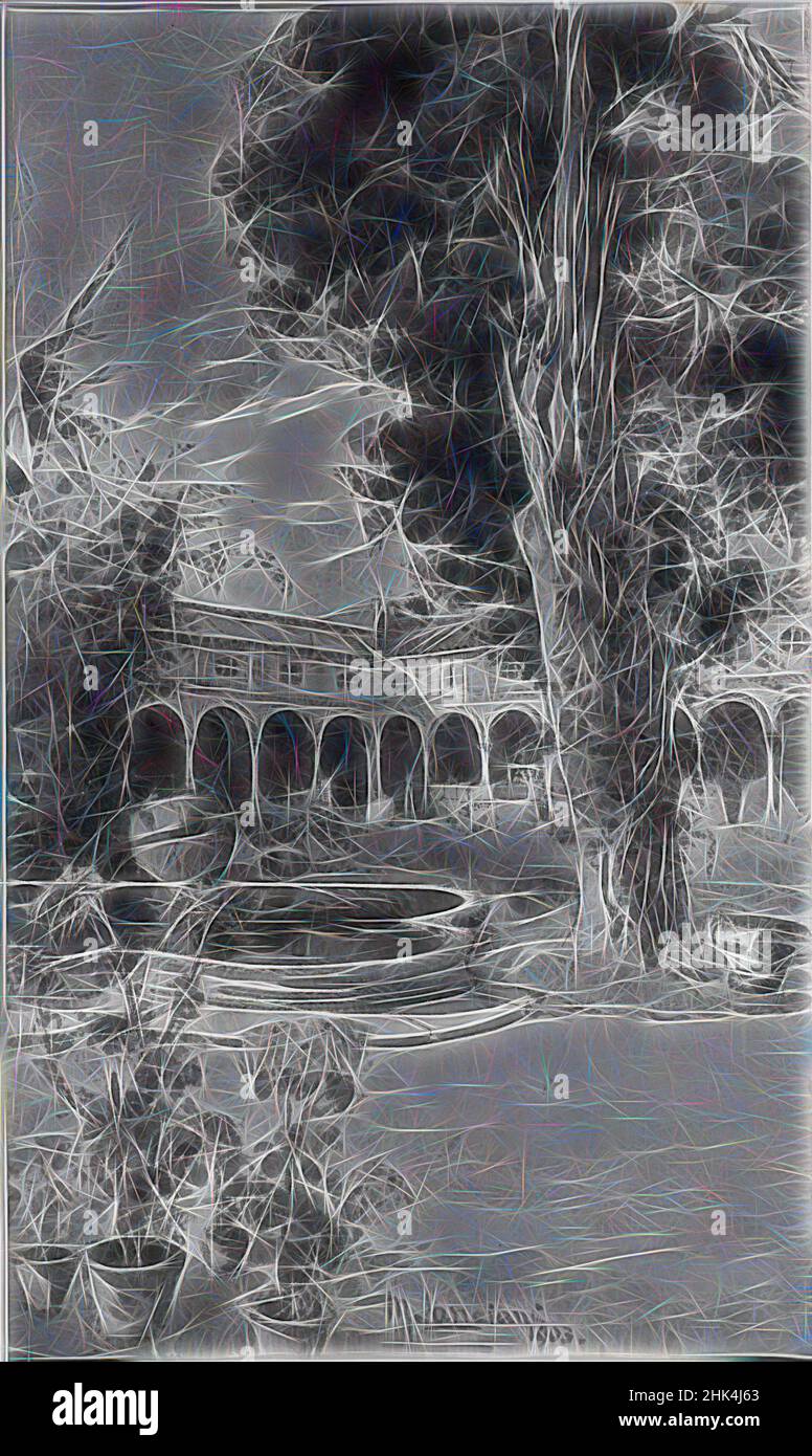 Ispirato a Cloister, M. Lanciani, Watercolor, 1903, 28 3/8 x 19 11/16 pollici, 72,1 x 50,0 cm, reinventato da Artotop. L'arte classica reinventata con un tocco moderno. Design di calda e allegra luminosità e di raggi di luce. La fotografia si ispira al surrealismo e al futurismo, abbracciando l'energia dinamica della tecnologia moderna, del movimento, della velocità e rivoluzionando la cultura Foto Stock