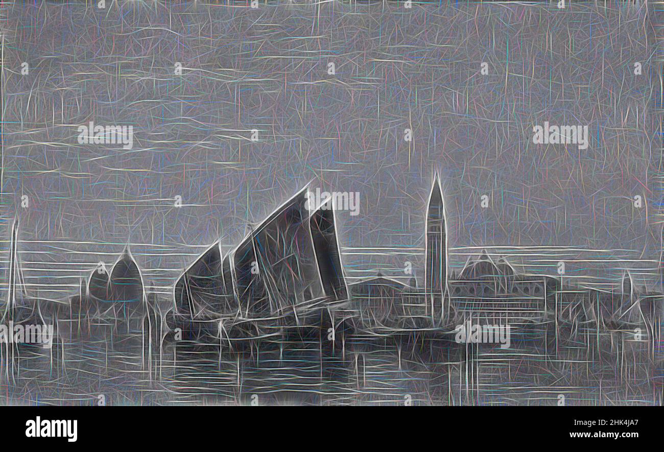 Ispirato a View of Venice, Italiano, olio su cartone, Europa, 8 3/4 x 14 1/8in., 22,2 x 35,9cm, reinventato da Artotop. L'arte classica reinventata con un tocco moderno. Design di calda e allegra luminosità e di raggi di luce. La fotografia si ispira al surrealismo e al futurismo, abbracciando l'energia dinamica della tecnologia moderna, del movimento, della velocità e rivoluzionando la cultura Foto Stock