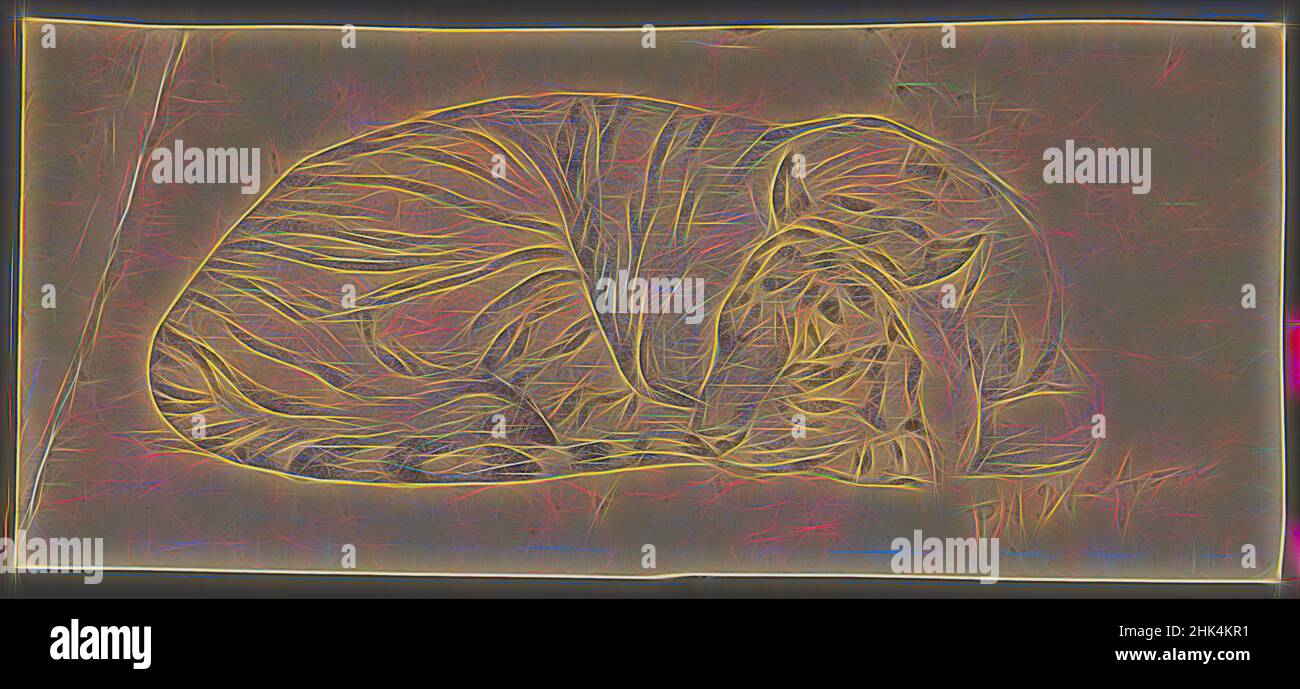 Ispirato da Sleeping Tiger, Philip H. Wolfrom, americano, 1870-1904, grafite su carta, N.d., foglio: 3 9/16 x 8 pollici, 9 x 20,3 cm, riimmaginato da Artotop. L'arte classica reinventata con un tocco moderno. Design di calda e allegra luminosità e di raggi di luce. La fotografia si ispira al surrealismo e al futurismo, abbracciando l'energia dinamica della tecnologia moderna, del movimento, della velocità e rivoluzionando la cultura Foto Stock