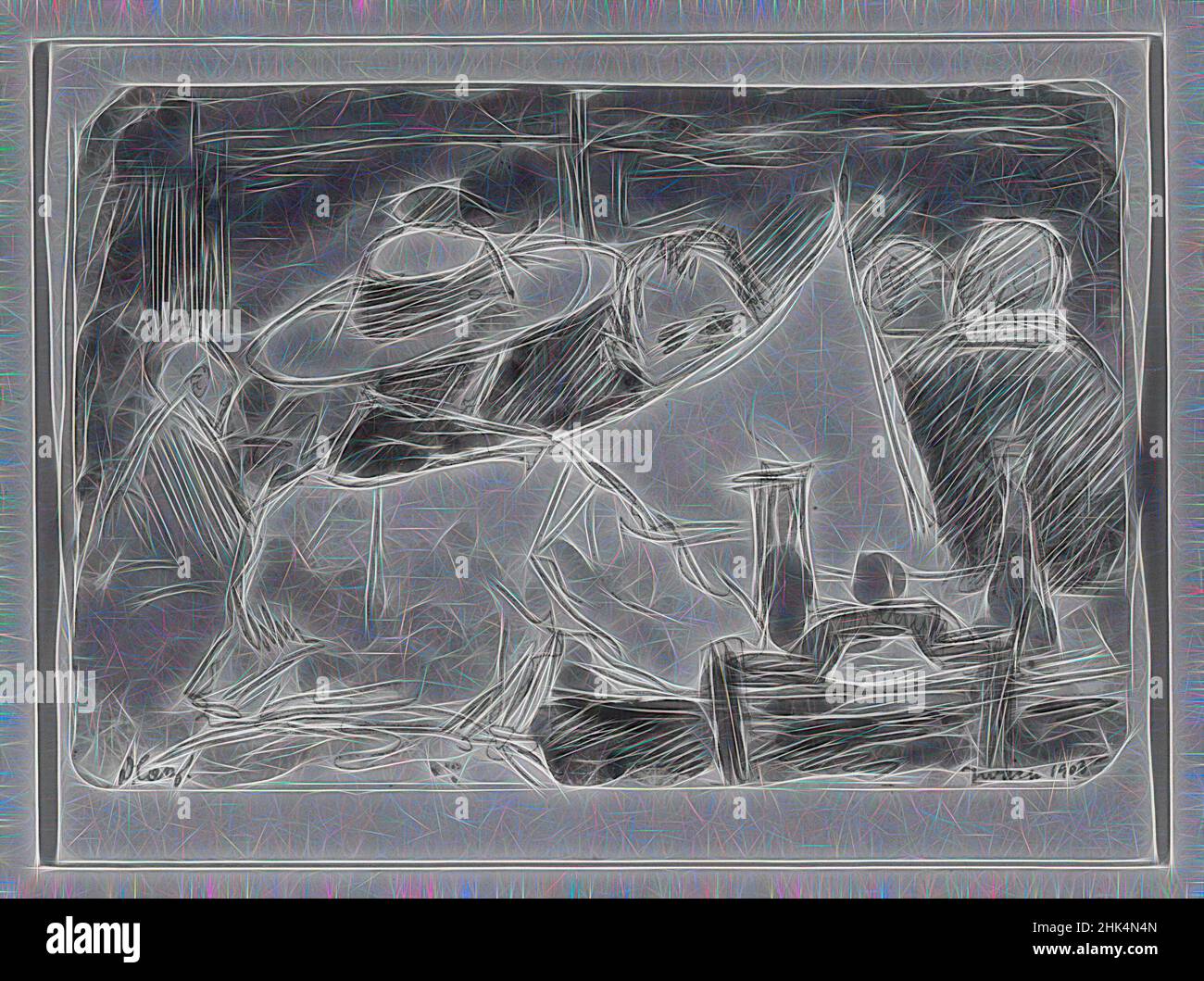 Ispirato da in the Cafe, David Caz-Delbo, Watercolor, Svizzera, 1903, 4 5/16 x 6 1/2 pollici, 11,0 x 16,5 cm, reinventato da Artotop. L'arte classica reinventata con un tocco moderno. Design di calda e allegra luminosità e di raggi di luce. La fotografia si ispira al surrealismo e al futurismo, abbracciando l'energia dinamica della tecnologia moderna, del movimento, della velocità e rivoluzionando la cultura Foto Stock
