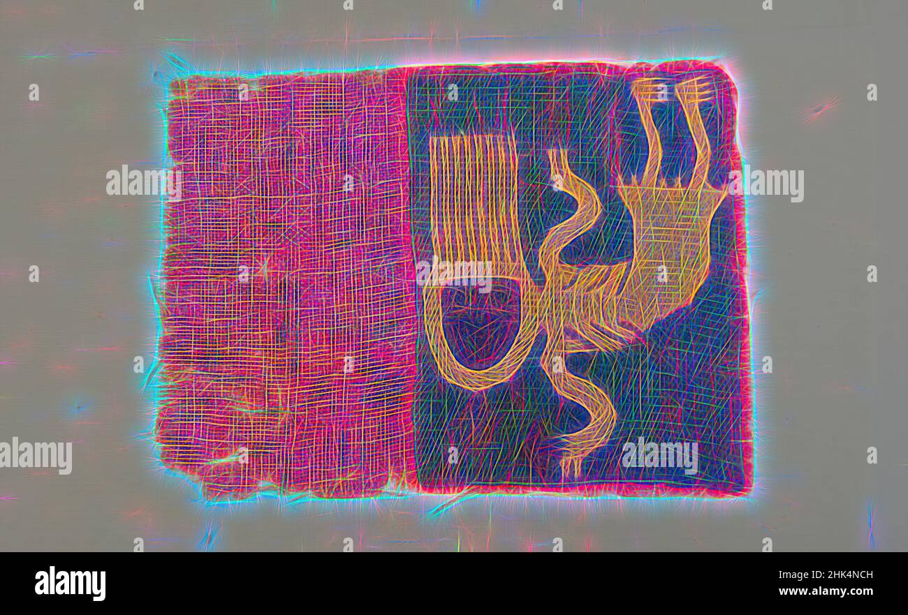 Ispirato al frammento tessile con figura scheletrica, Paracas, cotone, fibre camelide, 100 a.C. E.-1 C.E., frag. A: 7 1/2 x 8 3/4 pollici, 19,1 x 22,2 cm, reinventato da Artotop. L'arte classica reinventata con un tocco moderno. Design di calda e allegra luminosità e di raggi di luce. La fotografia si ispira al surrealismo e al futurismo, abbracciando l'energia dinamica della tecnologia moderna, del movimento, della velocità e rivoluzionando la cultura Foto Stock