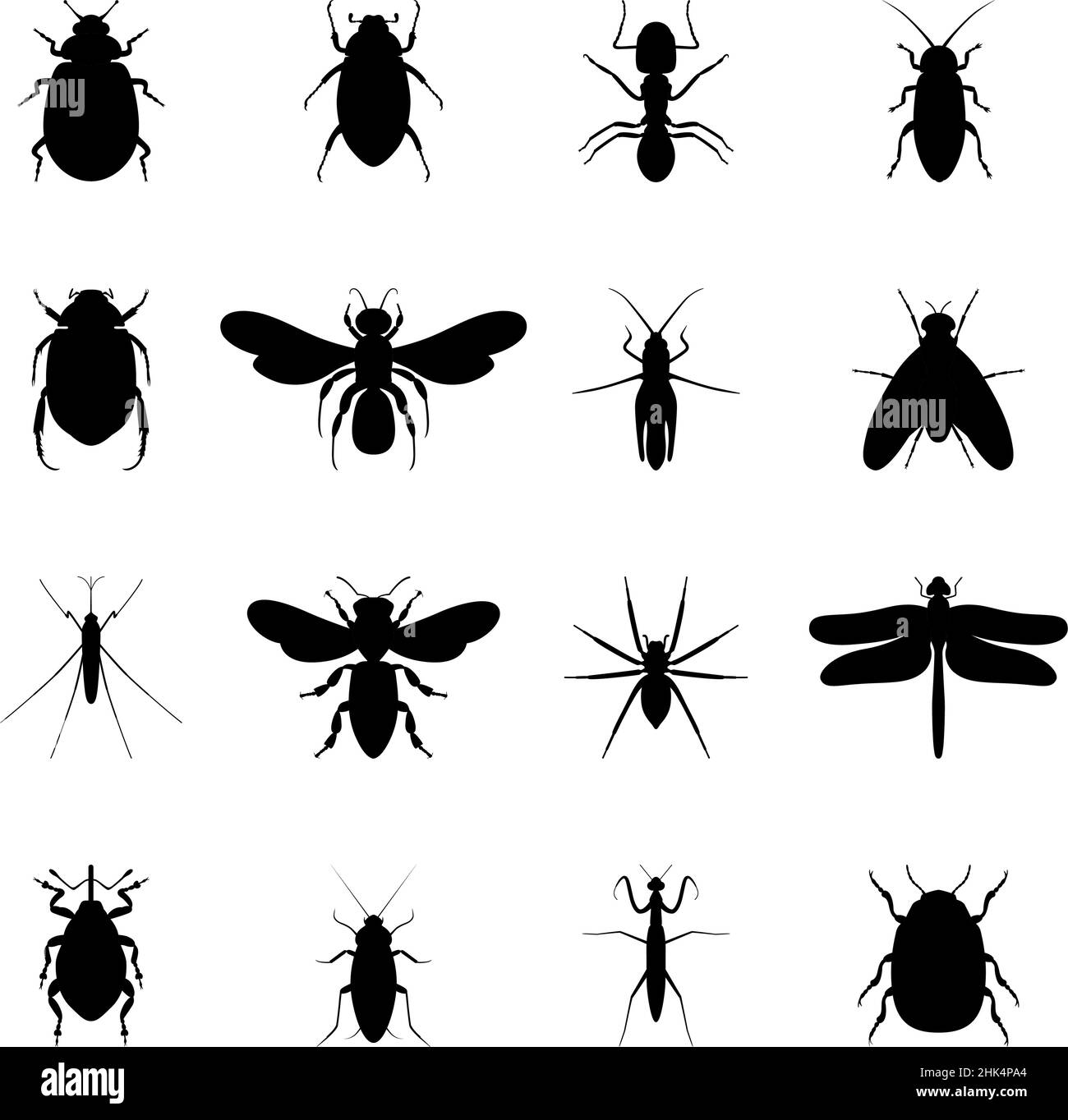 Set di silhouette nere di insetti, illustrazione vettoriale Illustrazione Vettoriale