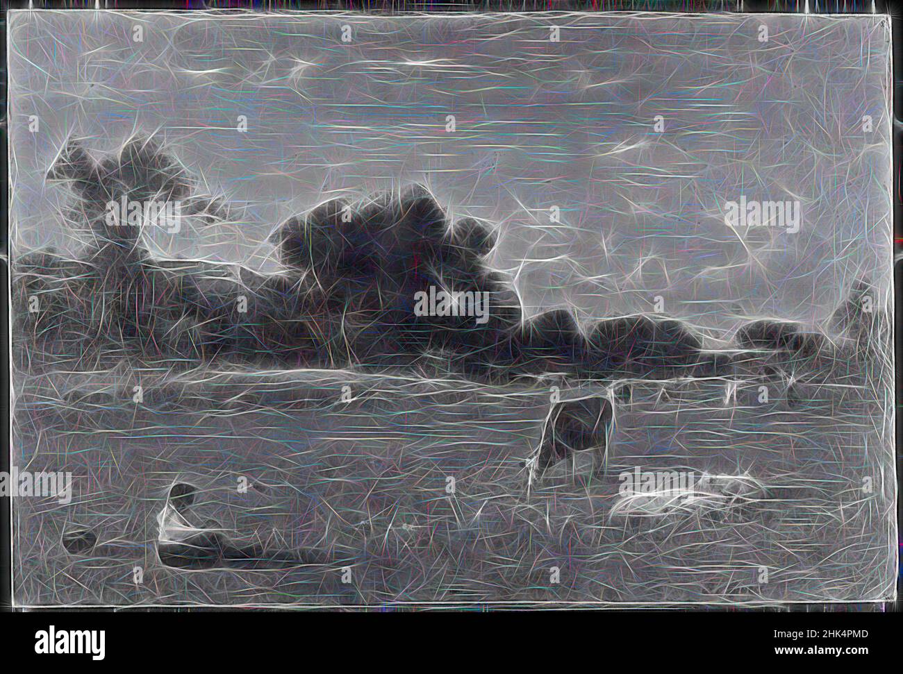 Ispirato da Landscape, George Inness, americano, 1825-1894, olio a bordo, circa 1882-1883, 16 x 23 13/16 pollici, 40,7 x 60,5 cm, reinventato da Artotop. L'arte classica reinventata con un tocco moderno. Design di calda e allegra luminosità e di raggi di luce. La fotografia si ispira al surrealismo e al futurismo, abbracciando l'energia dinamica della tecnologia moderna, del movimento, della velocità e rivoluzionando la cultura Foto Stock