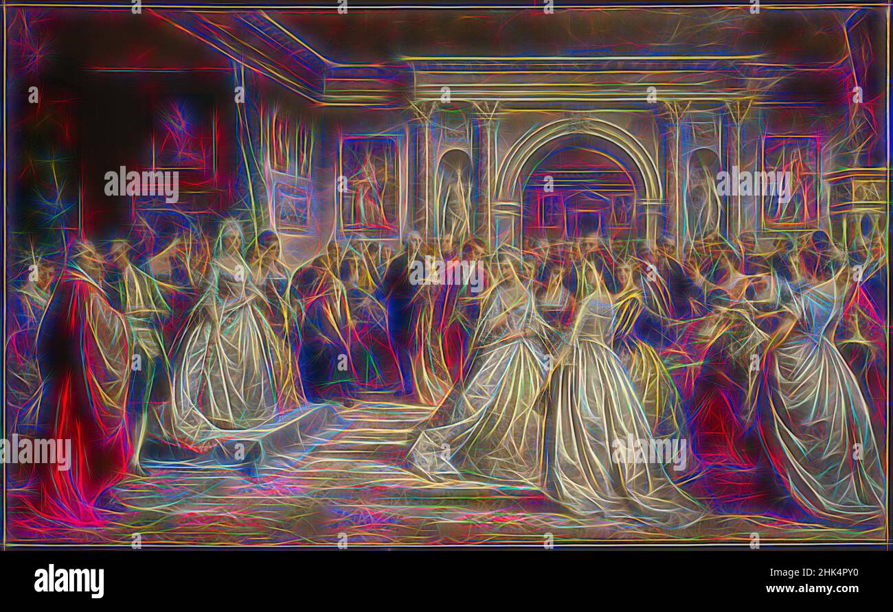 Ispirato dalla Corte Repubblicana, Lady Washington's Reception Day, Daniel Huntington, americano, 1816-1906, olio su tela, 1861, 66 x 109 1/16 pollici, 167,6 x 277 cm, Pittura americana, coloniale, abiti, federalista, Figure, Padri fondatori, sala, interni, pittura, Ritratto, ricezione, ricco, reinventato da Artotop. L'arte classica reinventata con un tocco moderno. Design di calda e allegra luminosità e di raggi di luce. La fotografia si ispira al surrealismo e al futurismo, abbracciando l'energia dinamica della tecnologia moderna, del movimento, della velocità e rivoluzionando la cultura Foto Stock