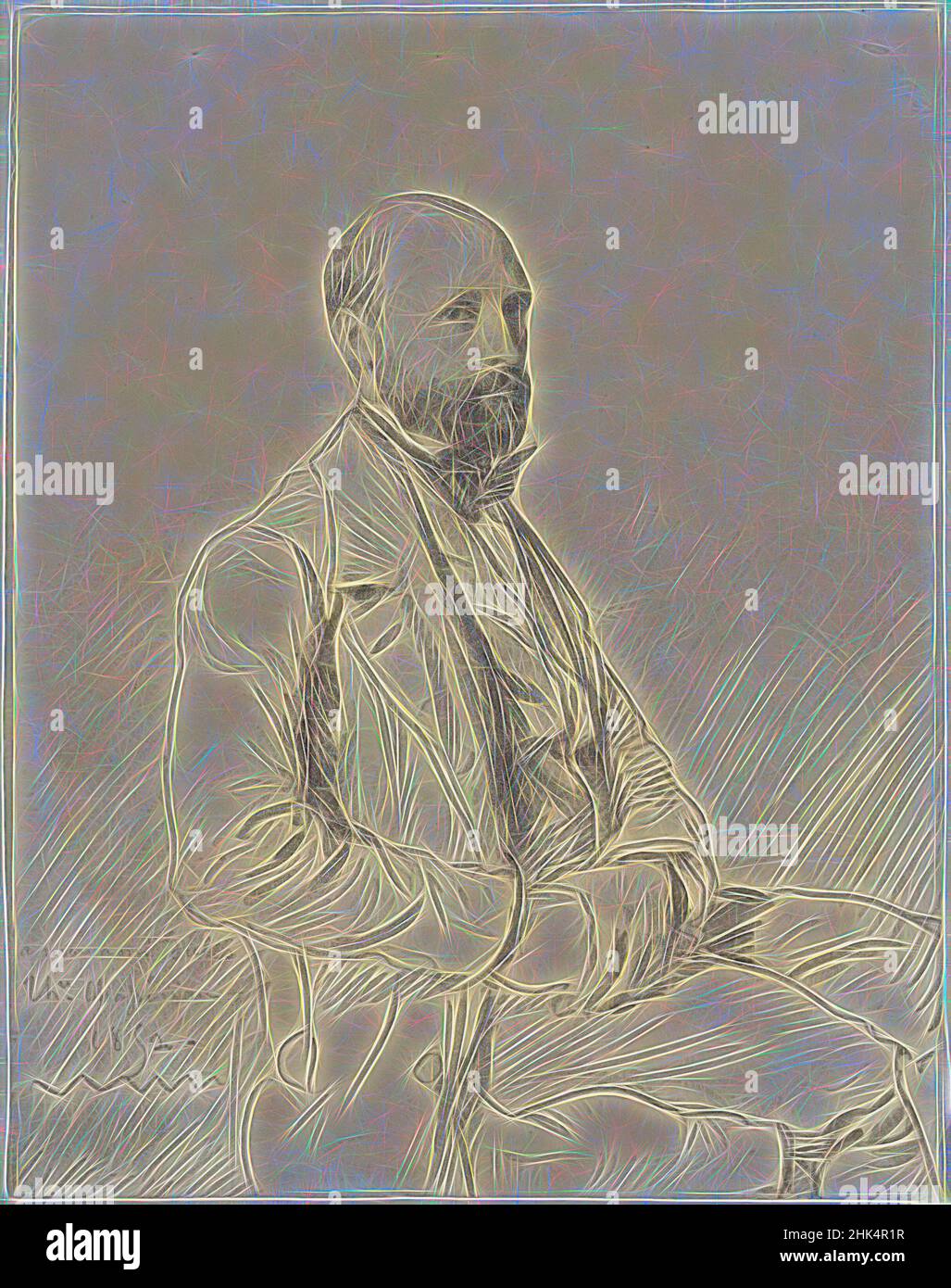 Ispirato da Ritratto di Jules Monnerot, Théodore Chassériau, francese, 1819-1856, grafite su carta di vove, Francia, 1852, 9 1/2 x 7 7/16 in., 24,1 x 18,9 cm, francese, artista francese, figura maschile, uomo, Portait, ritratto, schizzo, reinventato da Artotop. L'arte classica reinventata con un tocco moderno. Design di calda e allegra luminosità e di raggi di luce. La fotografia si ispira al surrealismo e al futurismo, abbracciando l'energia dinamica della tecnologia moderna, del movimento, della velocità e rivoluzionando la cultura Foto Stock