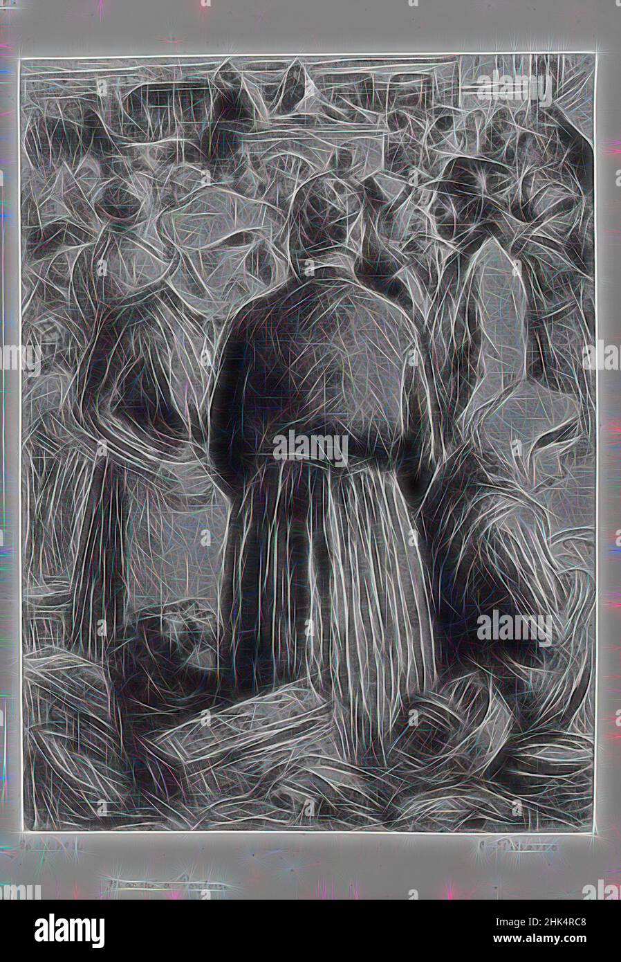 Ispirato da mercato a Pontoise, Marché à Pontoise, Camille Jacob Pissarro, francese, 1830-1903, Litografia su carta di colino, Francia, 1895, 11 15/16 x 8 3/4 in., 30,4 x 22,3 cm, 19th secolo, francese, litografia, mercato, Pisarro, shopping, reinventato da Artotop. L'arte classica reinventata con un tocco moderno. Design di calda e allegra luminosità e di raggi di luce. La fotografia si ispira al surrealismo e al futurismo, abbracciando l'energia dinamica della tecnologia moderna, del movimento, della velocità e rivoluzionando la cultura Foto Stock