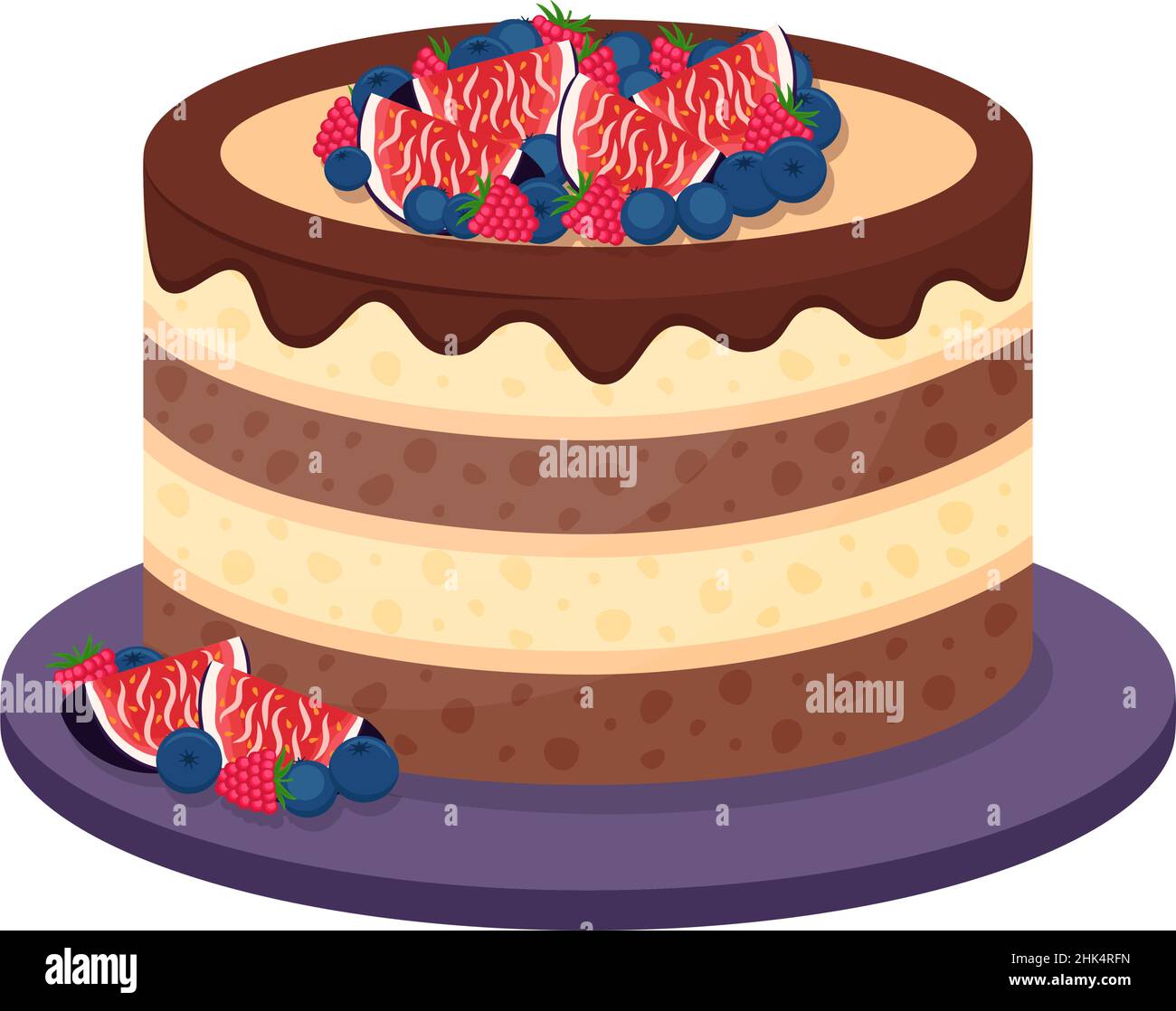 Torta di compleanno su sfondo bianco, illustrazione vettoriale Illustrazione Vettoriale