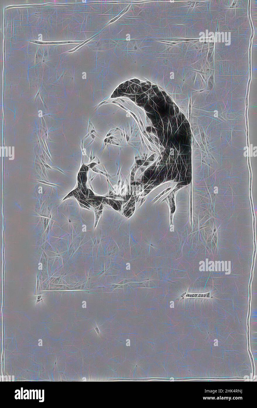 Ispirato alla testa della Vecchia Donna, Jean-Paul Laurent?, DRYPOINT su carta stampata, 19th secolo, 6 x 4 7/16 pollici, 15,2 x 11,2 cm, reinventato da Artotop. L'arte classica reinventata con un tocco moderno. Design di calda e allegra luminosità e di raggi di luce. La fotografia si ispira al surrealismo e al futurismo, abbracciando l'energia dinamica della tecnologia moderna, del movimento, della velocità e rivoluzionando la cultura Foto Stock