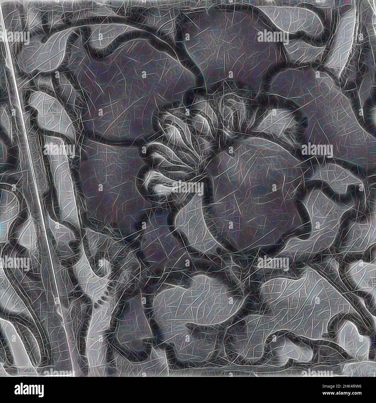 Ispirato a Tile, americano, Earthenware, 1885, 6 1/16 x 6 1/16 pollici, 15,4 x 15,4 cm, terracotta, fiore, ohio, mattonelle, Reinventato da Artotop. L'arte classica reinventata con un tocco moderno. Design di calda e allegra luminosità e di raggi di luce. La fotografia si ispira al surrealismo e al futurismo, abbracciando l'energia dinamica della tecnologia moderna, del movimento, della velocità e rivoluzionando la cultura Foto Stock