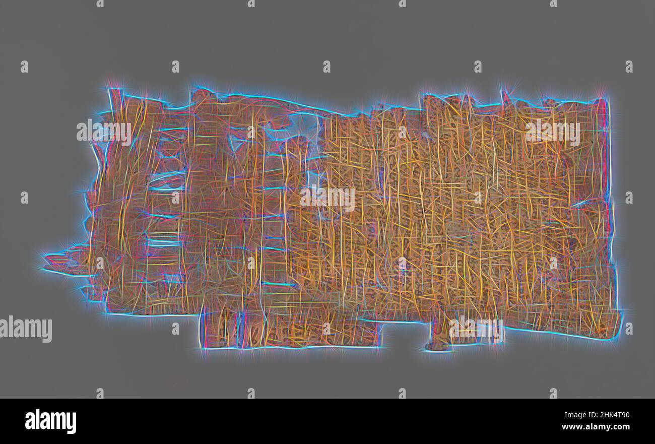 Ispirato da Papiro inscritto in greco, Papiro, inchiostro, Tolemais Euergetis, Fayum Regione, Egitto, 177 C.E., periodo romano, vetro: 6 15/16 x 12 1/2 pollici, 17,7 x 31,7 cm, reinventato da Artotop. L'arte classica reinventata con un tocco moderno. Design di calda e allegra luminosità e di raggi di luce. La fotografia si ispira al surrealismo e al futurismo, abbracciando l'energia dinamica della tecnologia moderna, del movimento, della velocità e rivoluzionando la cultura Foto Stock