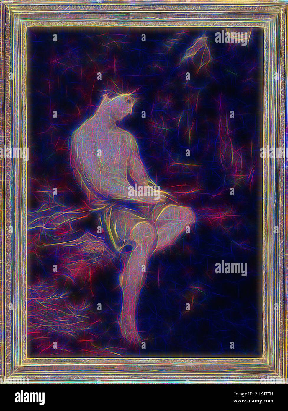 Ispirato da Shepherd Boy italiano, Washington Allston, americano, 1799-1843, olio su tela, circa 1821-1823, 46 7/8 x 33 9/16 pollici, 119 x 85,3 cm, Allston, americano, ragazzo, tela, Italiano, maschio, figura maschile, olio, pittura, Seduto, Pastore, seduto, Washington, raggi X, xray, reinventato da Artotop. L'arte classica reinventata con un tocco moderno. Design di calda e allegra luminosità e di raggi di luce. La fotografia si ispira al surrealismo e al futurismo, abbracciando l'energia dinamica della tecnologia moderna, del movimento, della velocità e rivoluzionando la cultura Foto Stock