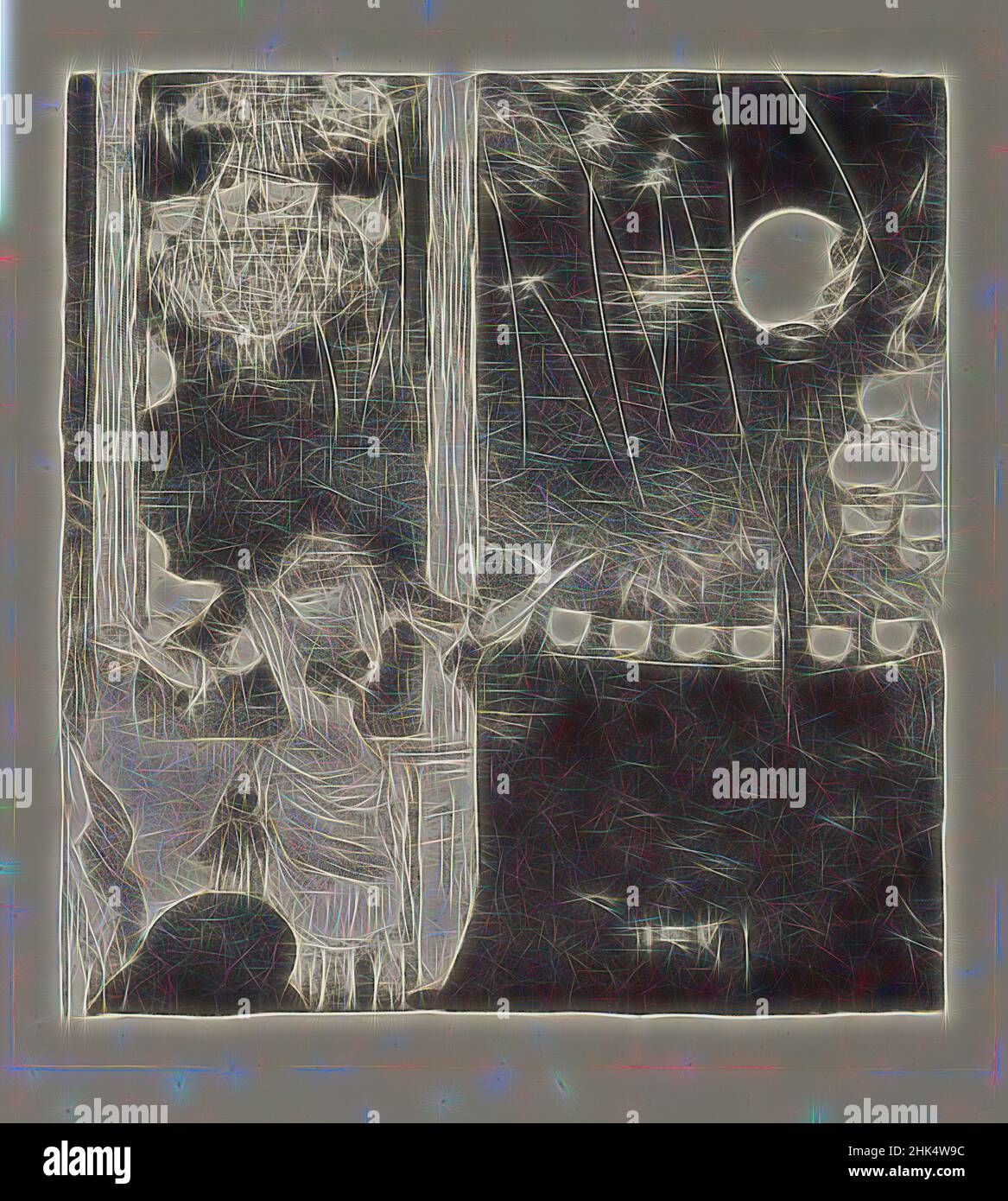 Ispirato da Mlle. Bécat al Café des Ambassadeurs, Mlle. Bécat au Café des Ambassadeurs, Edgar Degas, francese, 1834-1917, litografia su carta di vove, Francia, 1877-1878, immagine: 8 1/4 x 7 3/8 in., 21 x 18,7 cm, caffè-concerto, lampadario, gesto, specchio, Performer, reinventato da Artotop. L'arte classica reinventata con un tocco moderno. Design di calda e allegra luminosità e di raggi di luce. La fotografia si ispira al surrealismo e al futurismo, abbracciando l'energia dinamica della tecnologia moderna, del movimento, della velocità e rivoluzionando la cultura Foto Stock