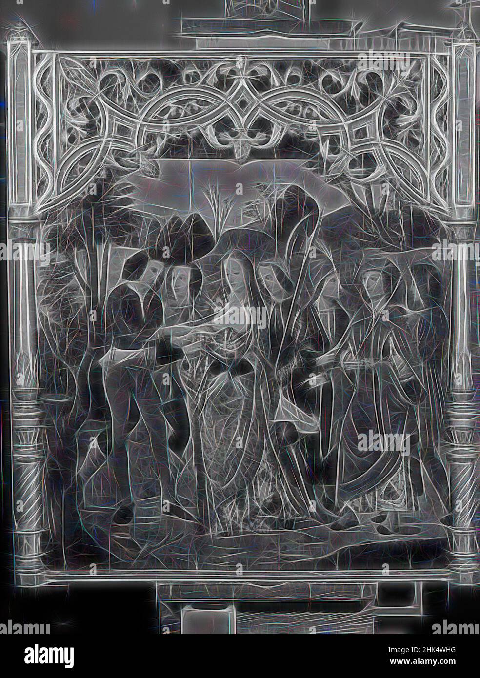 Ispirato al martirio di Sant'Agata, olio su pannello, Europa, inizio 16th secolo, 56 7/8 x 50 pollici, 144,5 x 127,0 cm, riimmaginato da Artotop. L'arte classica reinventata con un tocco moderno. Design di calda e allegra luminosità e di raggi di luce. La fotografia si ispira al surrealismo e al futurismo, abbracciando l'energia dinamica della tecnologia moderna, del movimento, della velocità e rivoluzionando la cultura Foto Stock