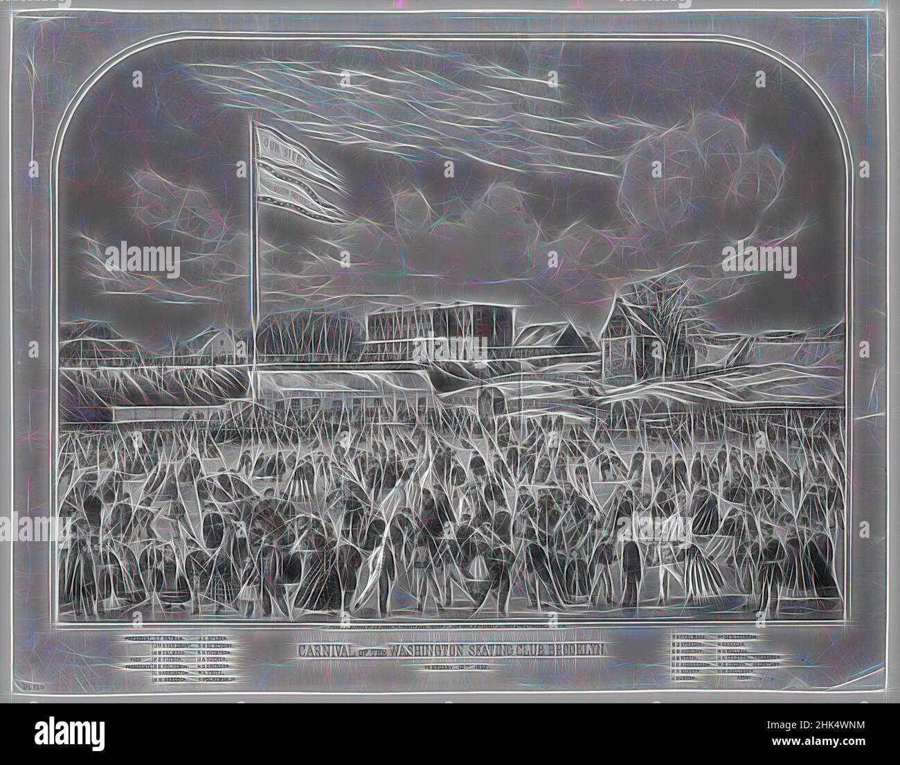 Ispirato al Carnevale del Washington Skating Club, americano, litografia con colorazione a mano su carta, 19th secolo, immagine: 14 1/4 x 20 pollici, 36,2 x 50,8 cm, reinventato da Artotop. L'arte classica reinventata con un tocco moderno. Design di calda e allegra luminosità e di raggi di luce. La fotografia si ispira al surrealismo e al futurismo, abbracciando l'energia dinamica della tecnologia moderna, del movimento, della velocità e rivoluzionando la cultura Foto Stock