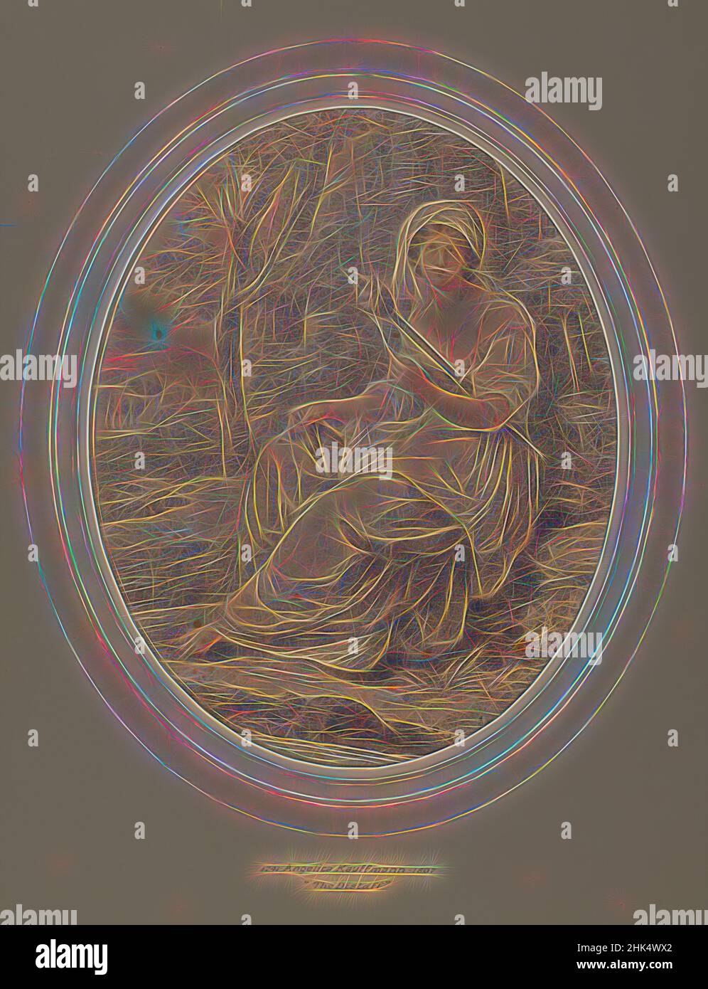 Ispirato al Distaff, Angelica Kauffmann, svizzero, 1741-1807, disegno in pastello colorato su carta di vove, 18th secolo, foglio: 12 x 9 1/2 in., 30,5 x 24,1 cm, campo, pecora, filatura, donna, Artista donna, reinventato da Artotop. L'arte classica reinventata con un tocco moderno. Design di calda e allegra luminosità e di raggi di luce. La fotografia si ispira al surrealismo e al futurismo, abbracciando l'energia dinamica della tecnologia moderna, del movimento, della velocità e rivoluzionando la cultura Foto Stock