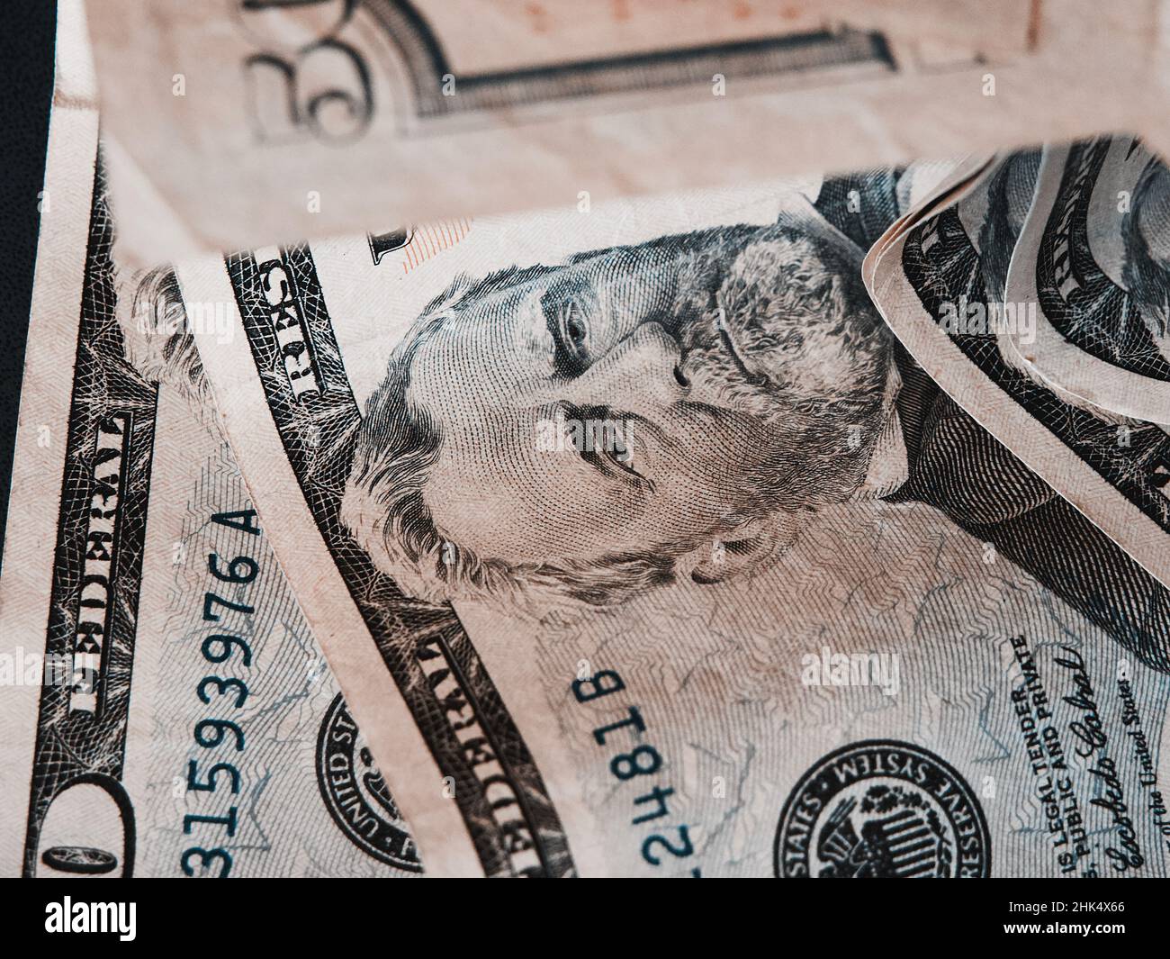 Ritratto del Presidente Ulysses S. Grant su un conto di 50 dollari. Primo piano sulla carta americana. Foto Stock