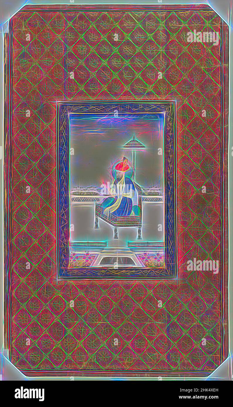 Ispirato da Umar Shaykh Mirza, indiano, acquerello opaco e oro su carta, Deccan, India, 1875-1900, foglio: 19 5/8 x 11 13/16 in., 49,8 x 30,0 cm, Deccan, Giardino, Oro, carta, Parasol, Ritratto, Terrazza, Trono, Umar Shaykh Mirza, Acquerello, reinventato da Artotop. L'arte classica reinventata con un tocco moderno. Design di calda e allegra luminosità e di raggi di luce. La fotografia si ispira al surrealismo e al futurismo, abbracciando l'energia dinamica della tecnologia moderna, del movimento, della velocità e rivoluzionando la cultura Foto Stock Ispirato da Umar Shaykh Mirza, indiano, acquerello opaco e oro su carta, Deccan, India, 1875-1900, foglio: 19 5/8 x 11 13/16 in., 49,8 x 30,0 cm, Deccan, Giardino, Oro, carta, Parasol, Ritratto, Terrazza, Trono, Umar Shaykh Mirza, Acquerello, reinventato da Artotop. L'arte classica reinventata con un tocco moderno. Design di calda e allegra luminosità e di raggi di luce. La fotografia si ispira al surrealismo e al futurismo, abbracciando l'energia dinamica della tecnologia moderna, del movimento, della velocità e rivoluzionando la cultura Foto Stock
