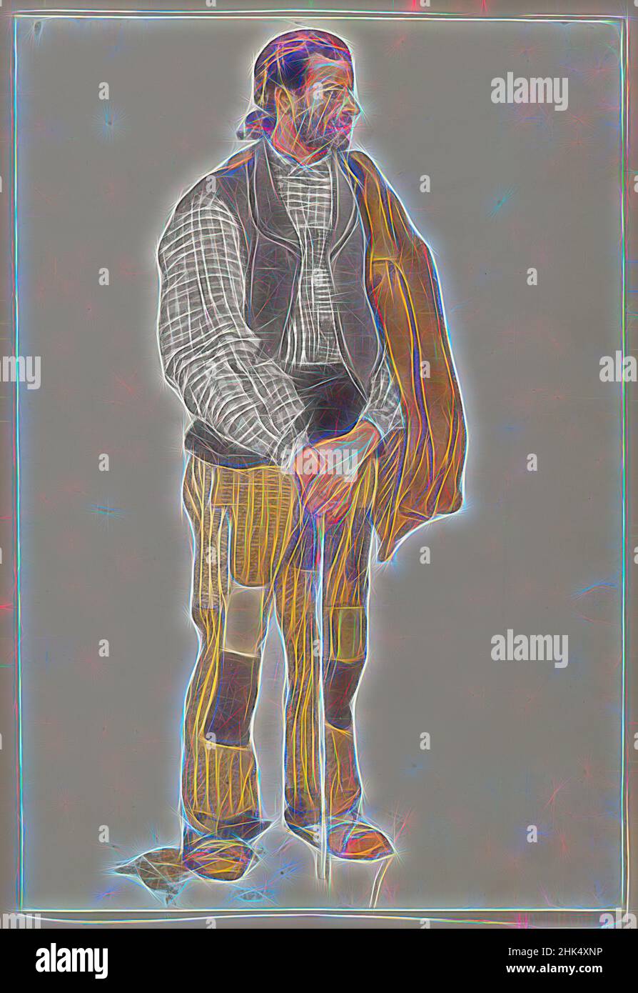 Ispirato da Sketch of a Spanish Man, Edward Penfield, americano, 1866-1925, acquerello e grafite su carta montata in libro di scarto, 1906, foglio: 11 5/16 x 7 11/16 in., 28,7 x 19,5 cm, americano, barba, canna, personaggio, disegno, linee sottili, uomo, patchwork, ritratto, Tramp, bastone da passeggio, acquerello, Reimagined by Artotop. L'arte classica reinventata con un tocco moderno. Design di calda e allegra luminosità e di raggi di luce. La fotografia si ispira al surrealismo e al futurismo, abbracciando l'energia dinamica della tecnologia moderna, del movimento, della velocità e rivoluzionando la cultura Foto Stock